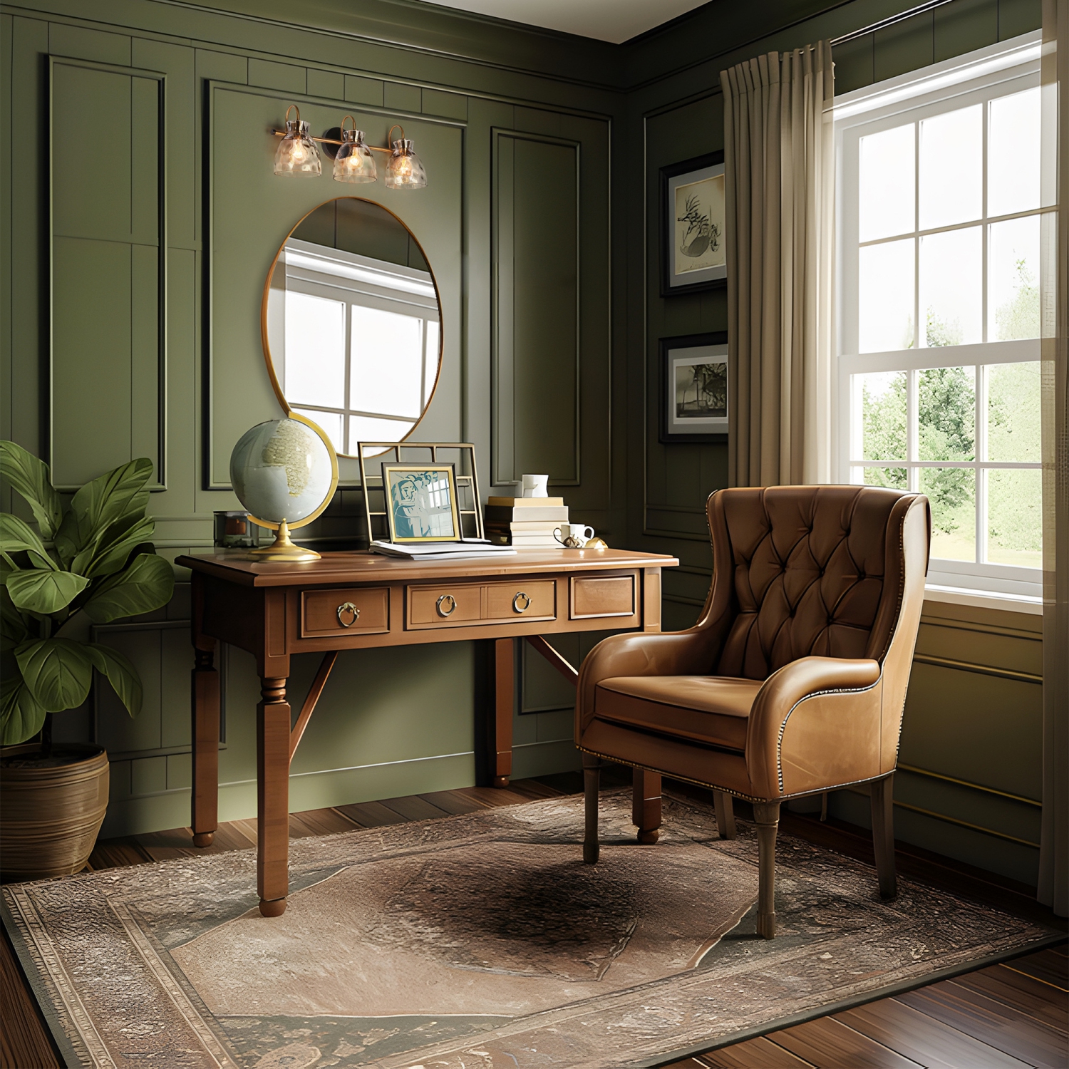 22.8&nbsp;po Luminaire de salle de bain à 3 lumières, noir et cloche en laiton, abat-jour en verre transparent texturé