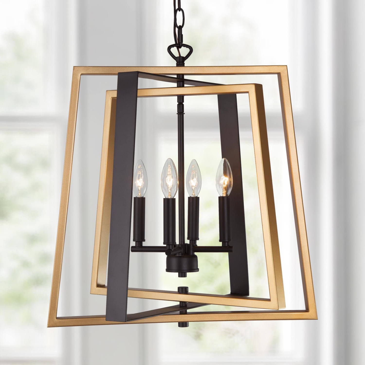 4-Light Black and Brass Rectangle Chandelier