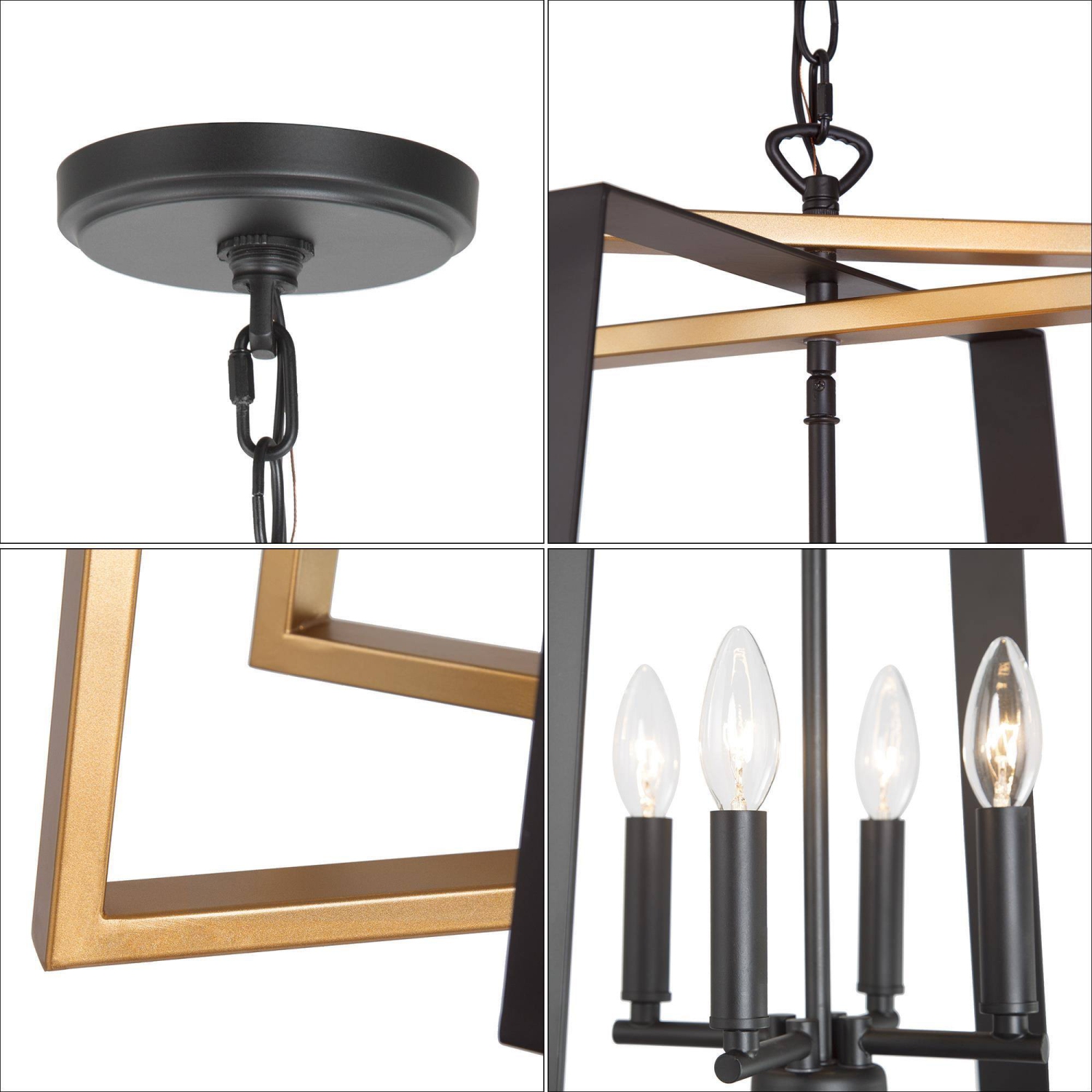 4-Light Black and Brass Rectangle Chandelier