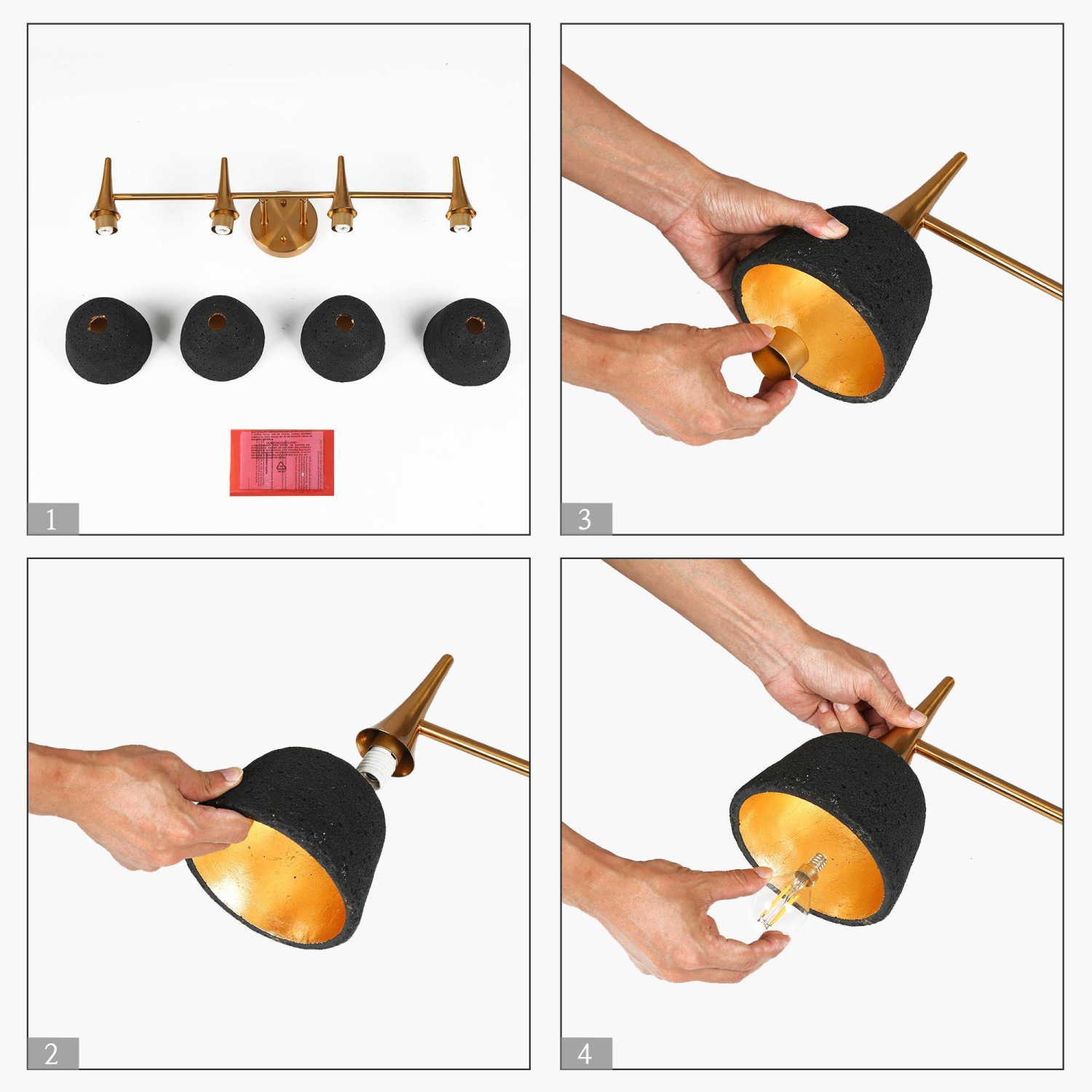 28.7&nbsp;po Applique de salle de bain à 4 lumières, noir et cuivre électroplaqué avec abat-jour en métal