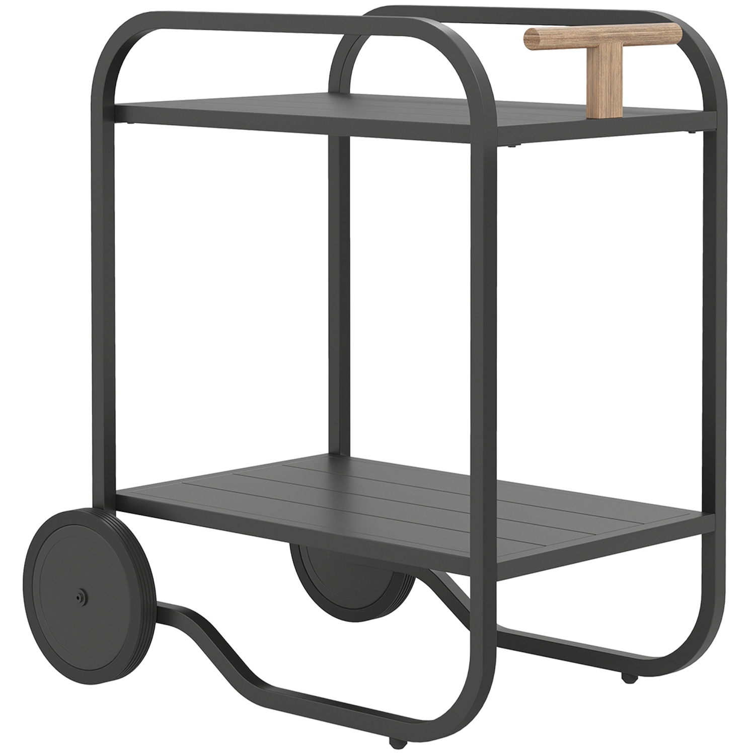 Outsunny Outdoor Grill Cart with Storage, 2-Tier Rolling Kitchen Bar Cart on Wheels with Side Handle and Steel Frame for Indoor Outdoor, Black