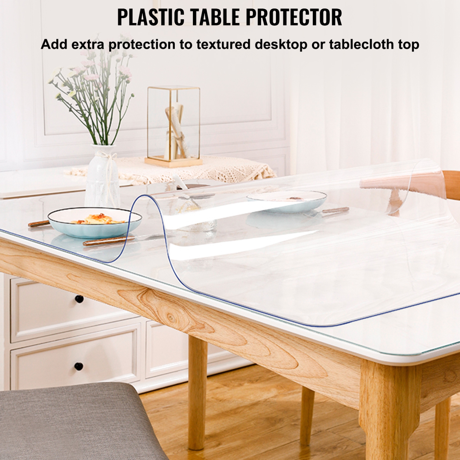 KFFKFF 42"x 80" PVC Tablecloth, 2mm Thick Clear Rectangular Protective Table Cover, Suitable for Dining Table, Coffee Table