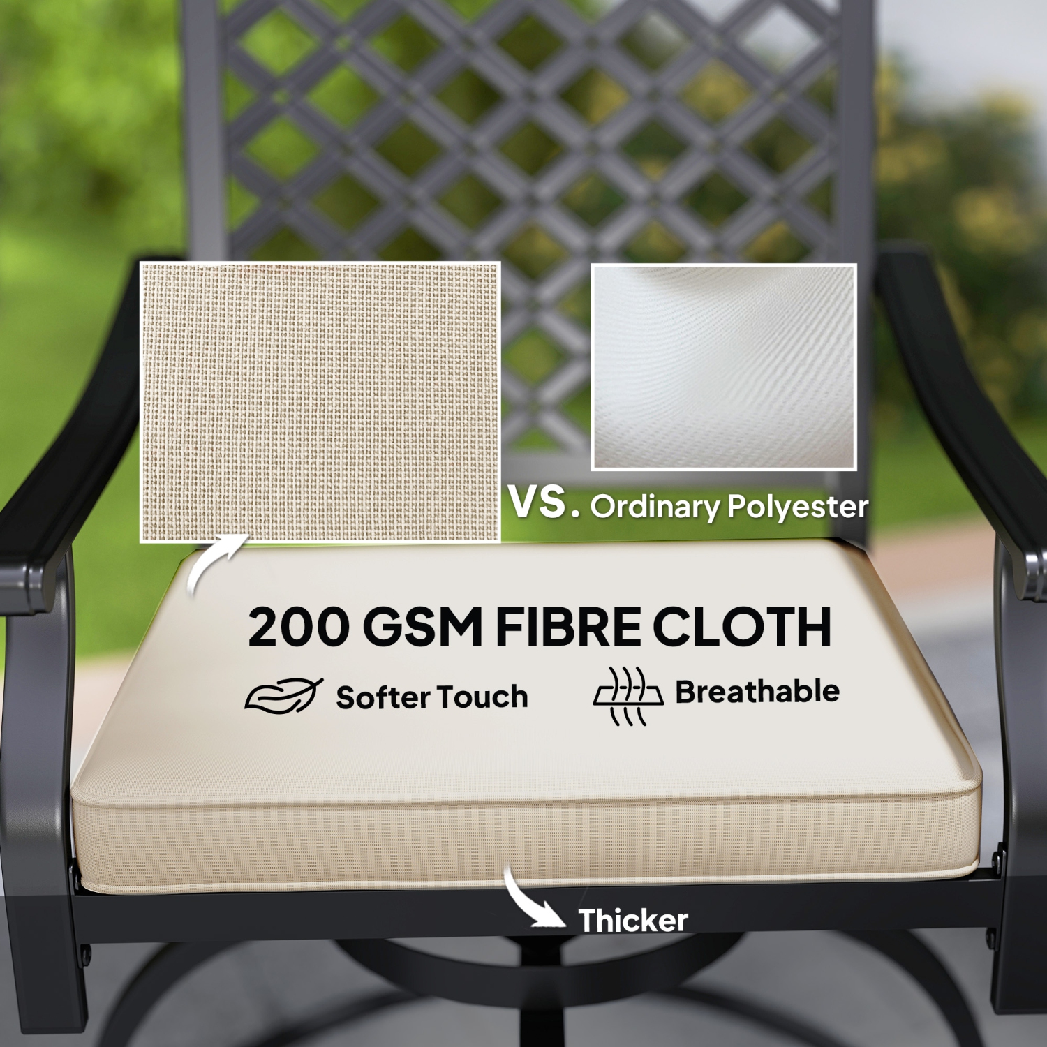 Outsunny Outdoor Bar Stools Set of 2, 360° Swivel Counter Height Patio Chairs with Cushion & Pillow, 25 Inch Metal Bar Stools with Footrest, Back,