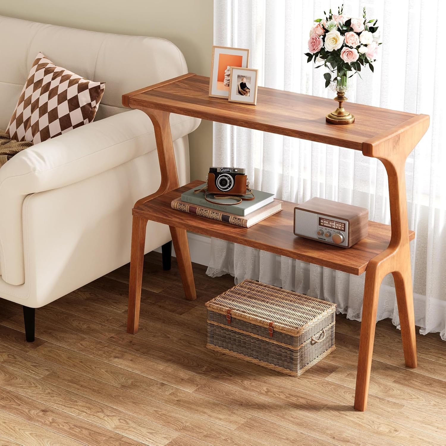 Tribesigns Narrow End Table for Living Room, Farmhouse Slim Sofa Side Table with Storage Shelves