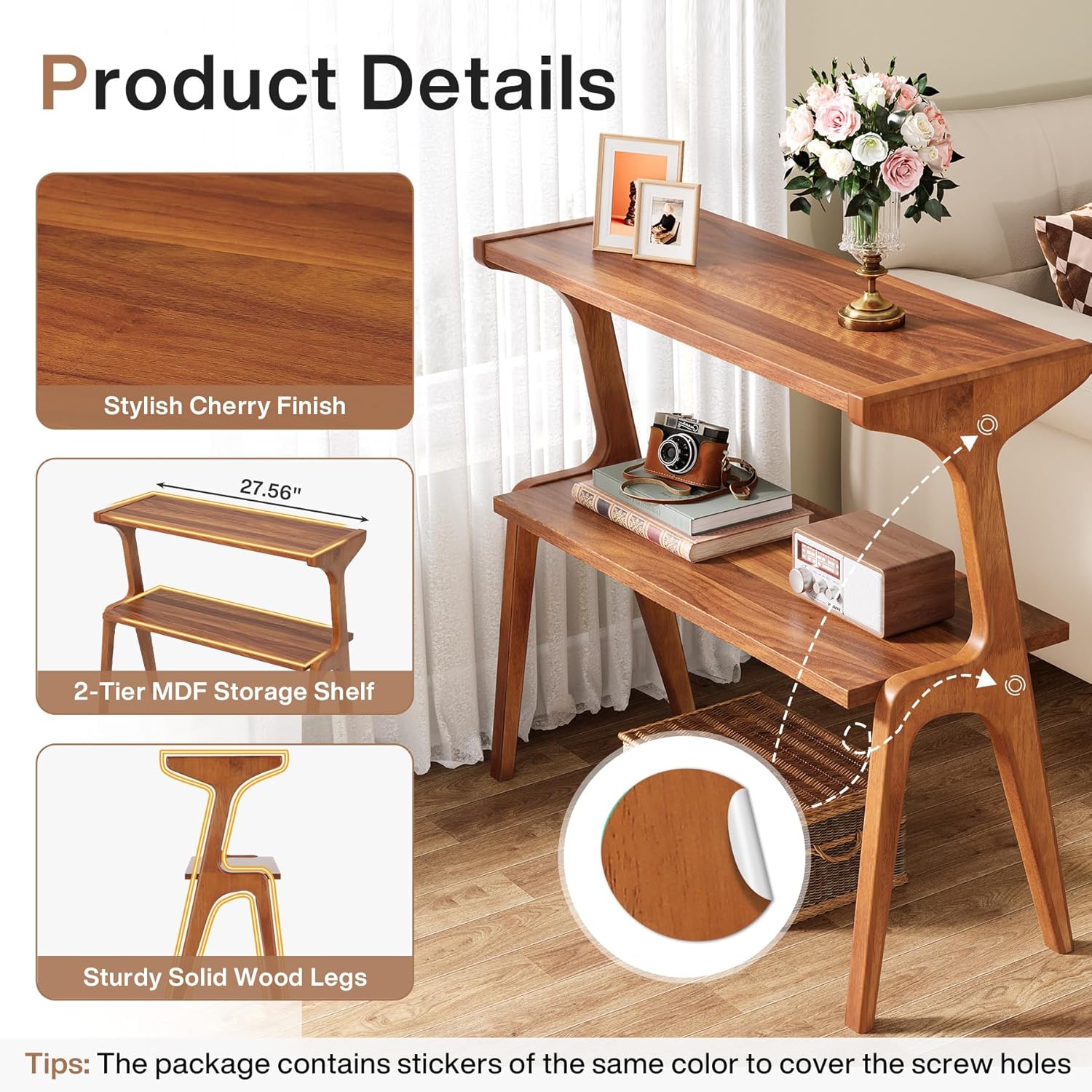 Tribesigns Narrow End Table for Living Room, Farmhouse Slim Sofa Side Table with Storage Shelves