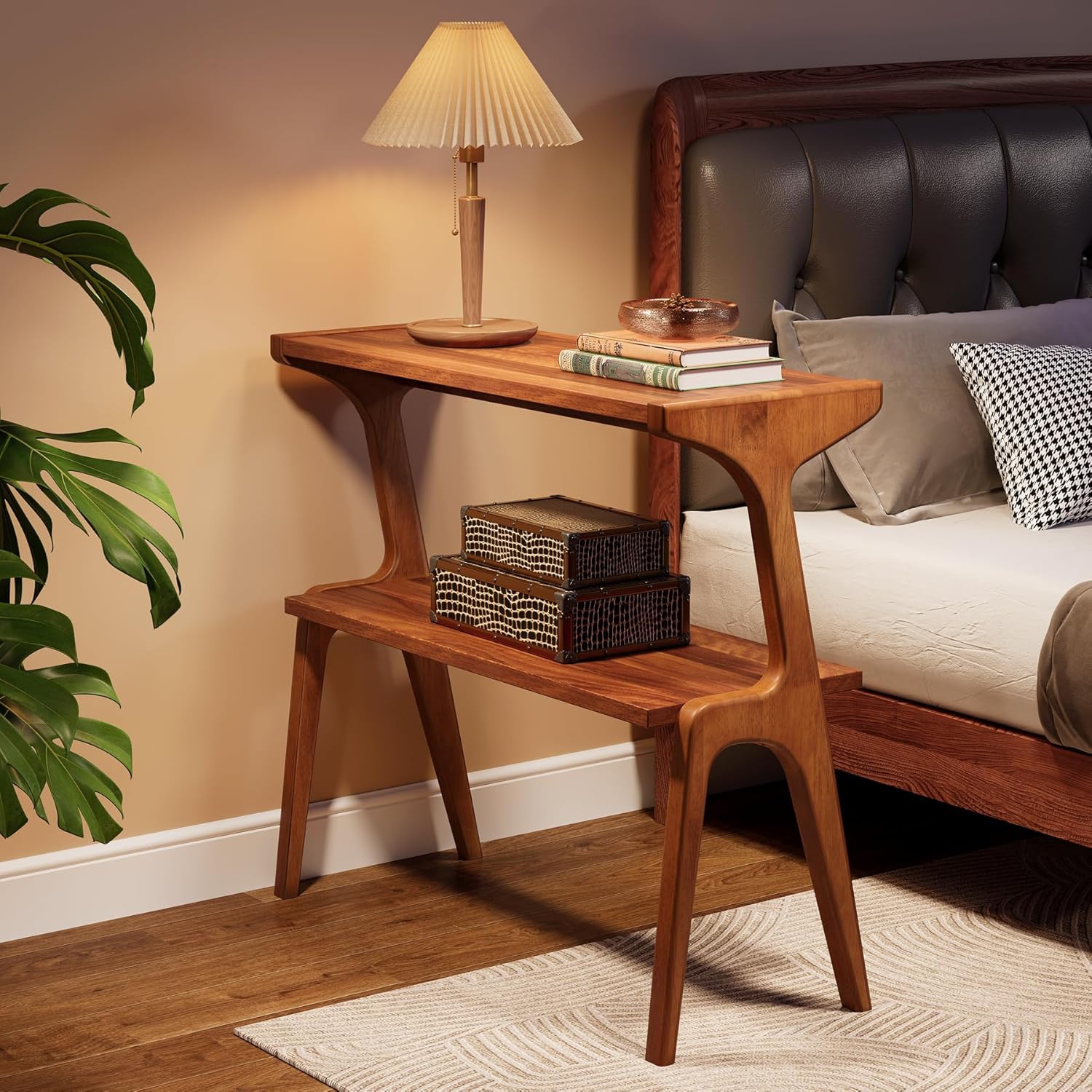 Tribesigns Narrow End Table for Living Room, Farmhouse Slim Sofa Side Table with Storage Shelves