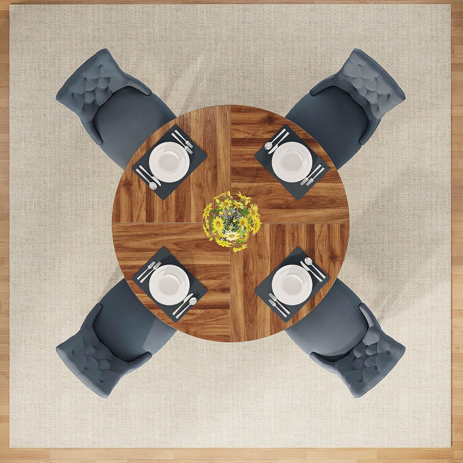 Table à dîner ronde Tribesigns Table de cuisine en bois pour salle à manger, tables de salle à manger de 47 po pour 4 personnes