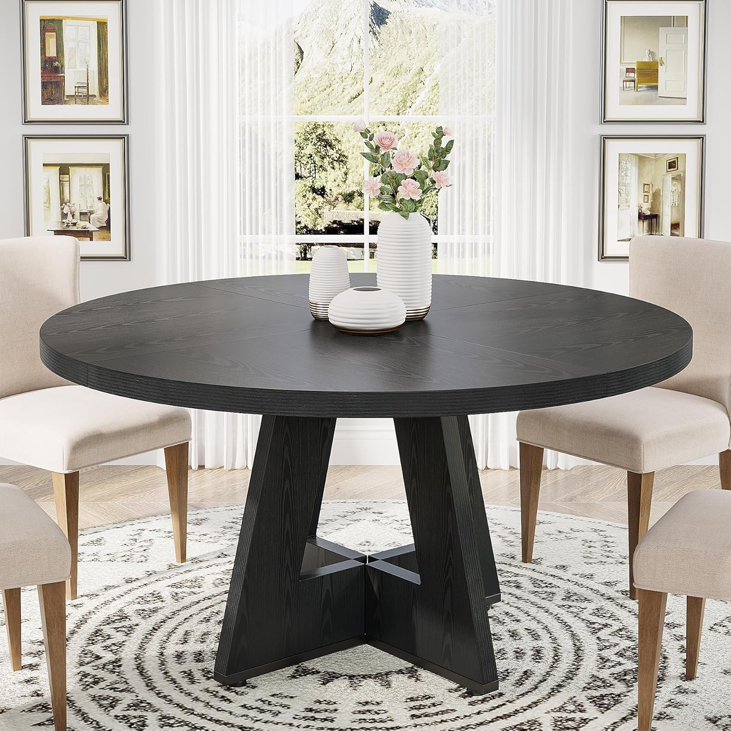 Tribesigns Round Dining Table Wood Kitchen Table for Dining Room, 47 in Dinning Room Tables for 4 Man