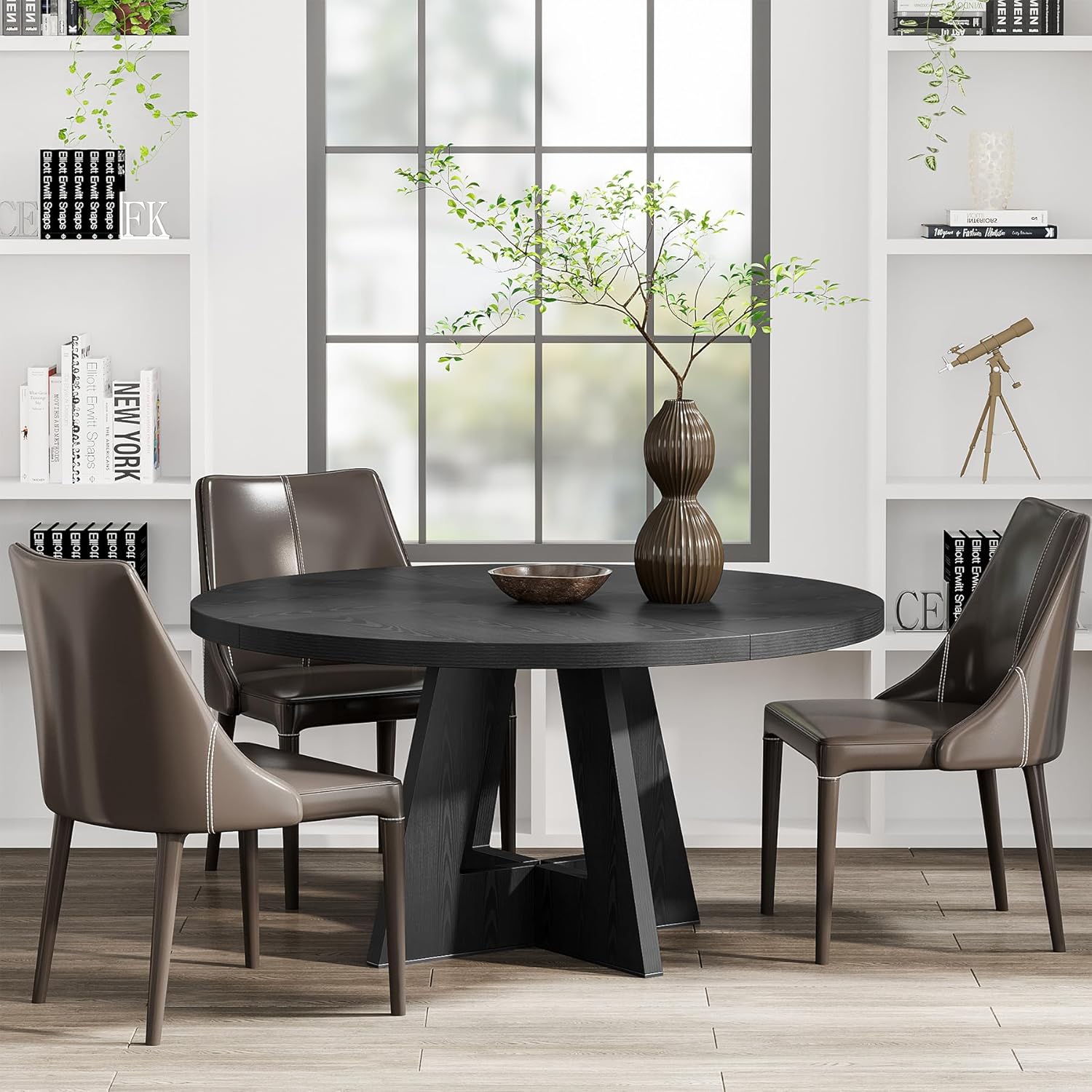 Tribesigns Round Dining Table Wood Kitchen Table for Dining Room, 47 in Dinning Room Tables for 4 Man