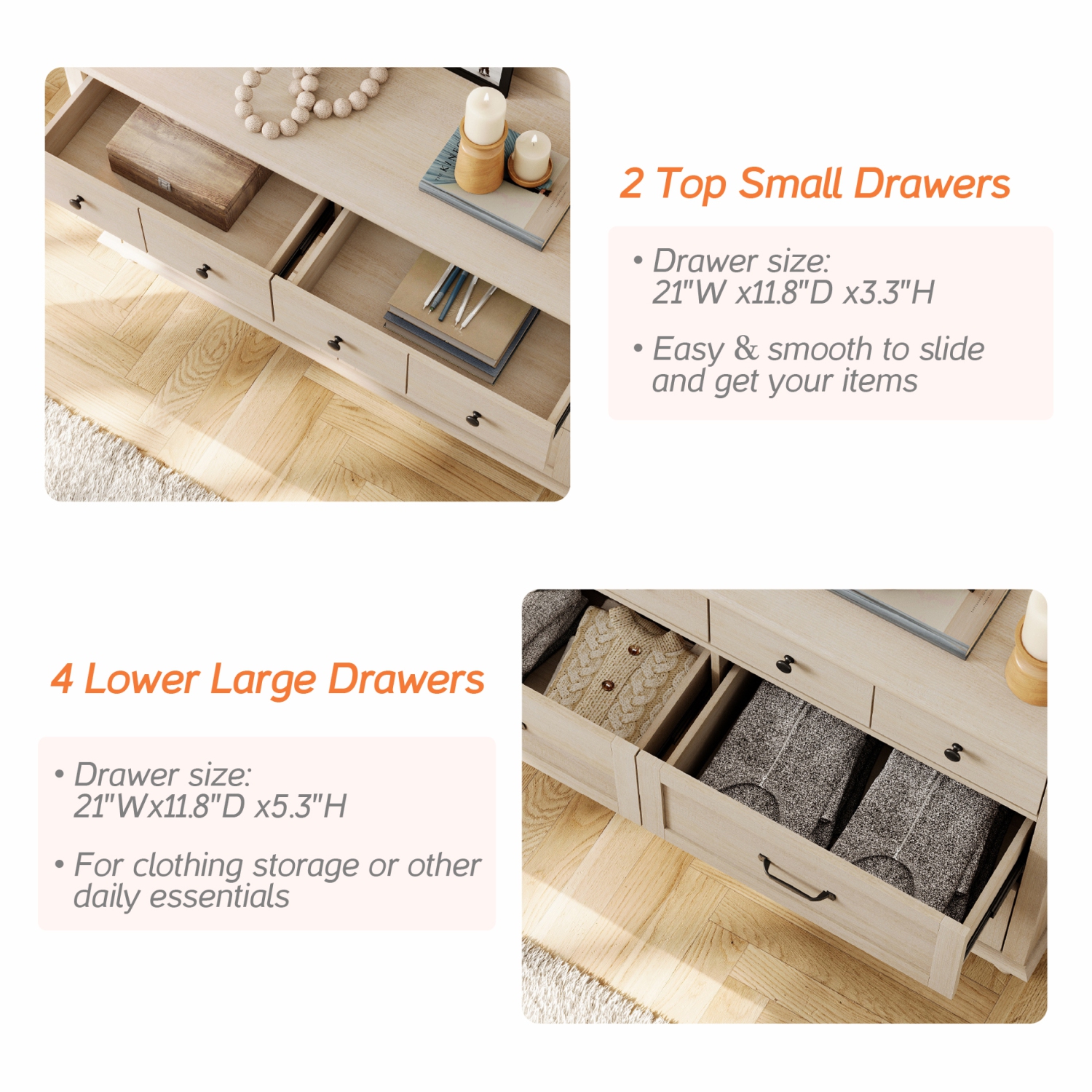 WAMPAT Set of 2 Kids Dresser with 12 Drawers, 2-in-1 Baby Dresser for Bedroom & Kids Room, Rustic Chests & Dressers Wooden Closet Organizer for