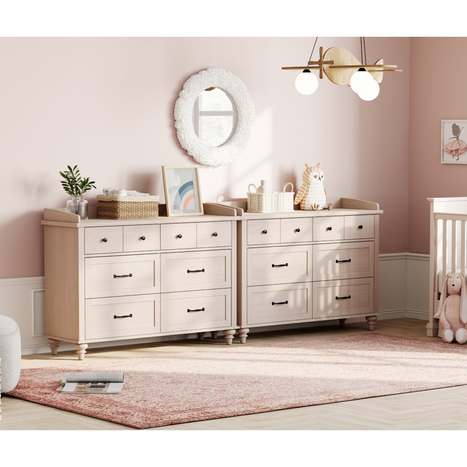 WAMPAT Set of 2 Kids Dresser with 12 Drawers, 2-in-1 Baby Dresser for Bedroom & Kids Room, Rustic Chests & Dressers Wooden Closet Organizer for