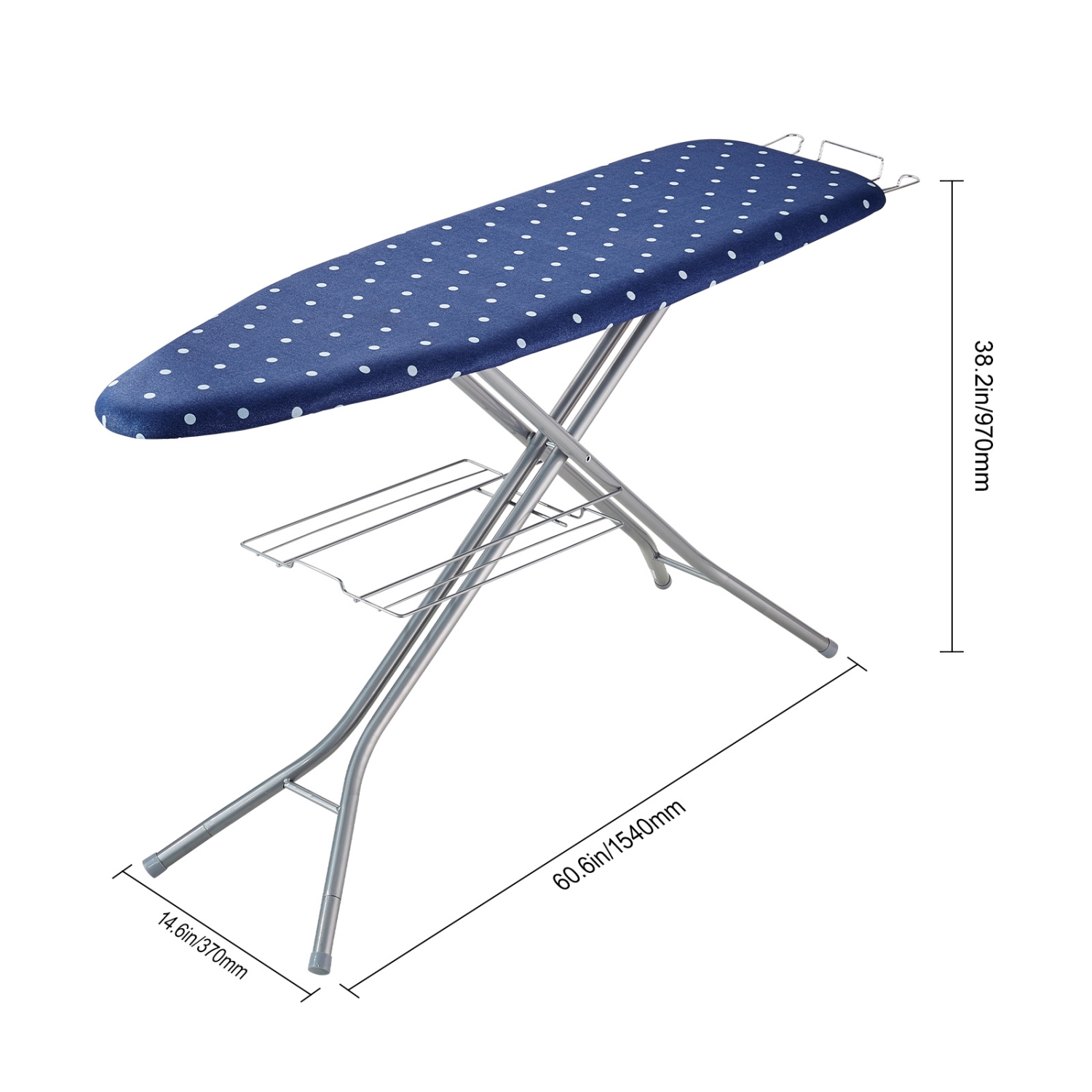 VEVOR 4 Thickened Ironing Board with Bottom Storage Tray, Layers Iron Board with Heat Resistant Cover and 100% Cotton Cover, 10 Adjustable Heights