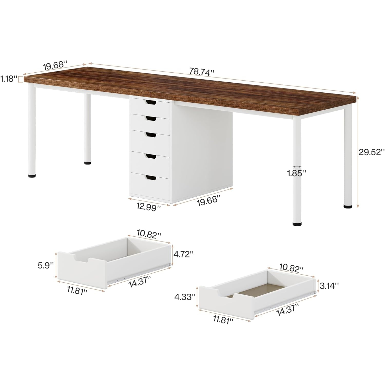 Tribesigns Two Person Computer Desk with 5 Drawers, 78.7 Inches Extra Long Double Office Desk