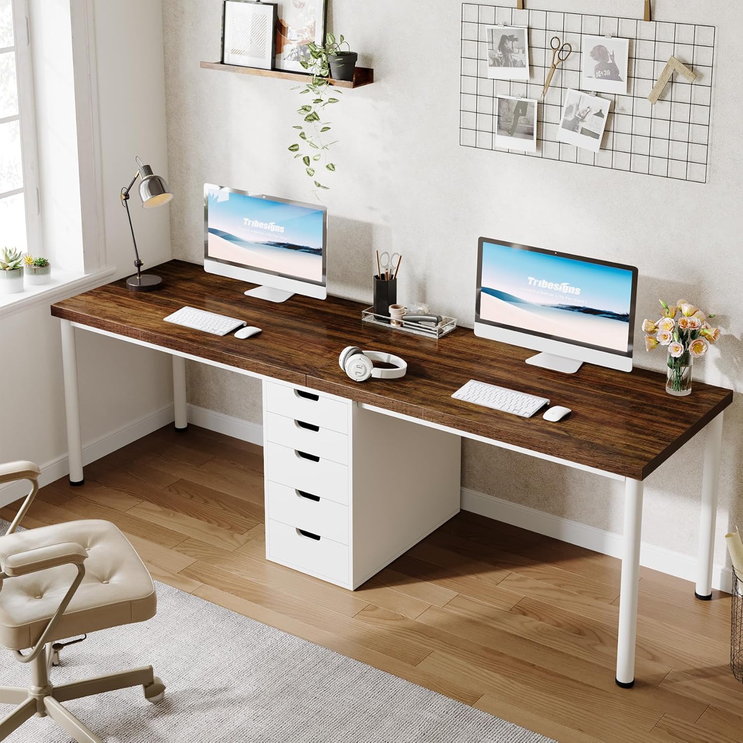 Tribesigns Two Person Computer Desk with 5 Drawers, 78.7 Inches Extra Long Double Office Desk