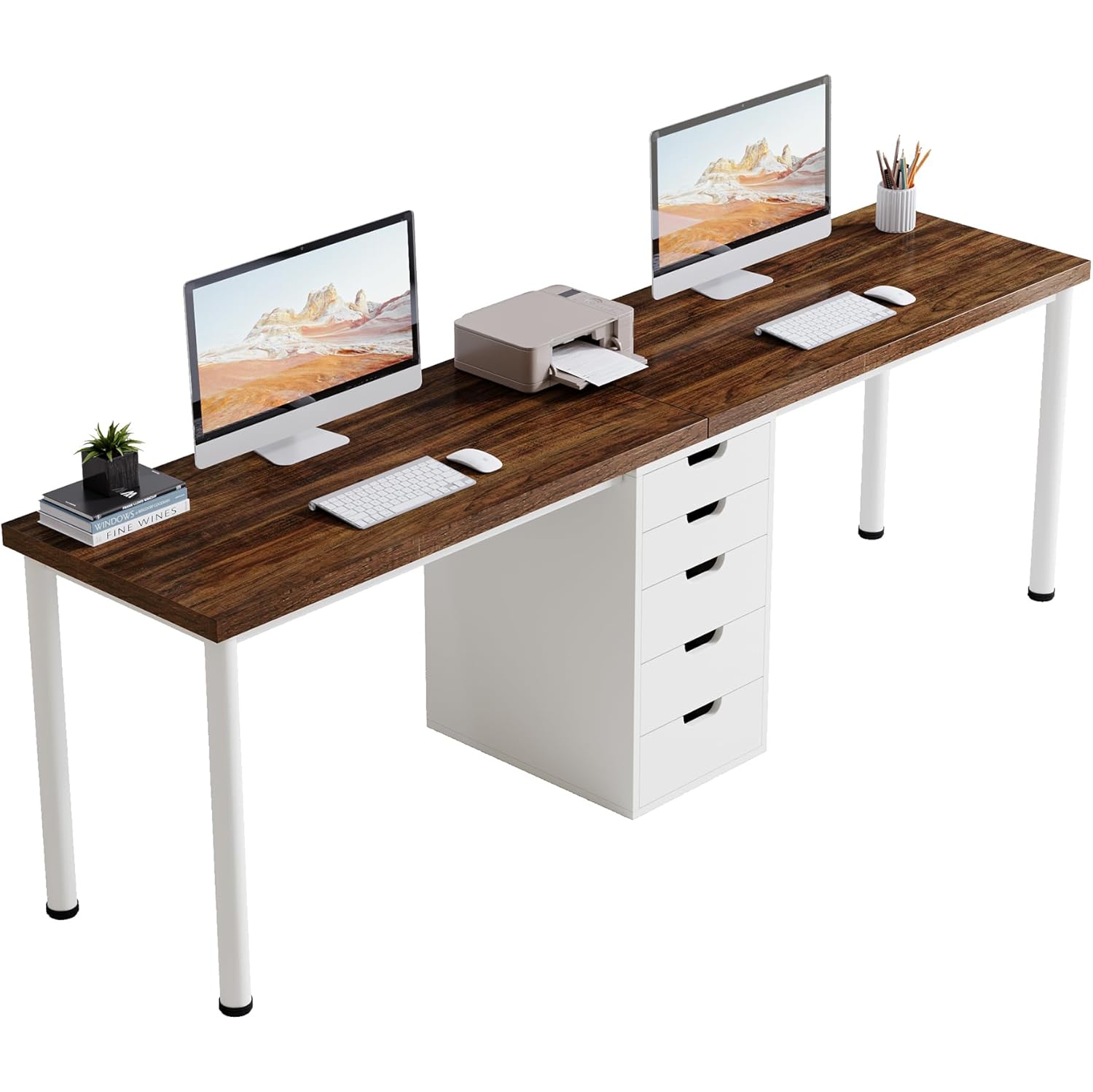 Tribesigns Two Person Computer Desk with 5 Drawers, 78.7 Inches Extra Long Double Office Desk