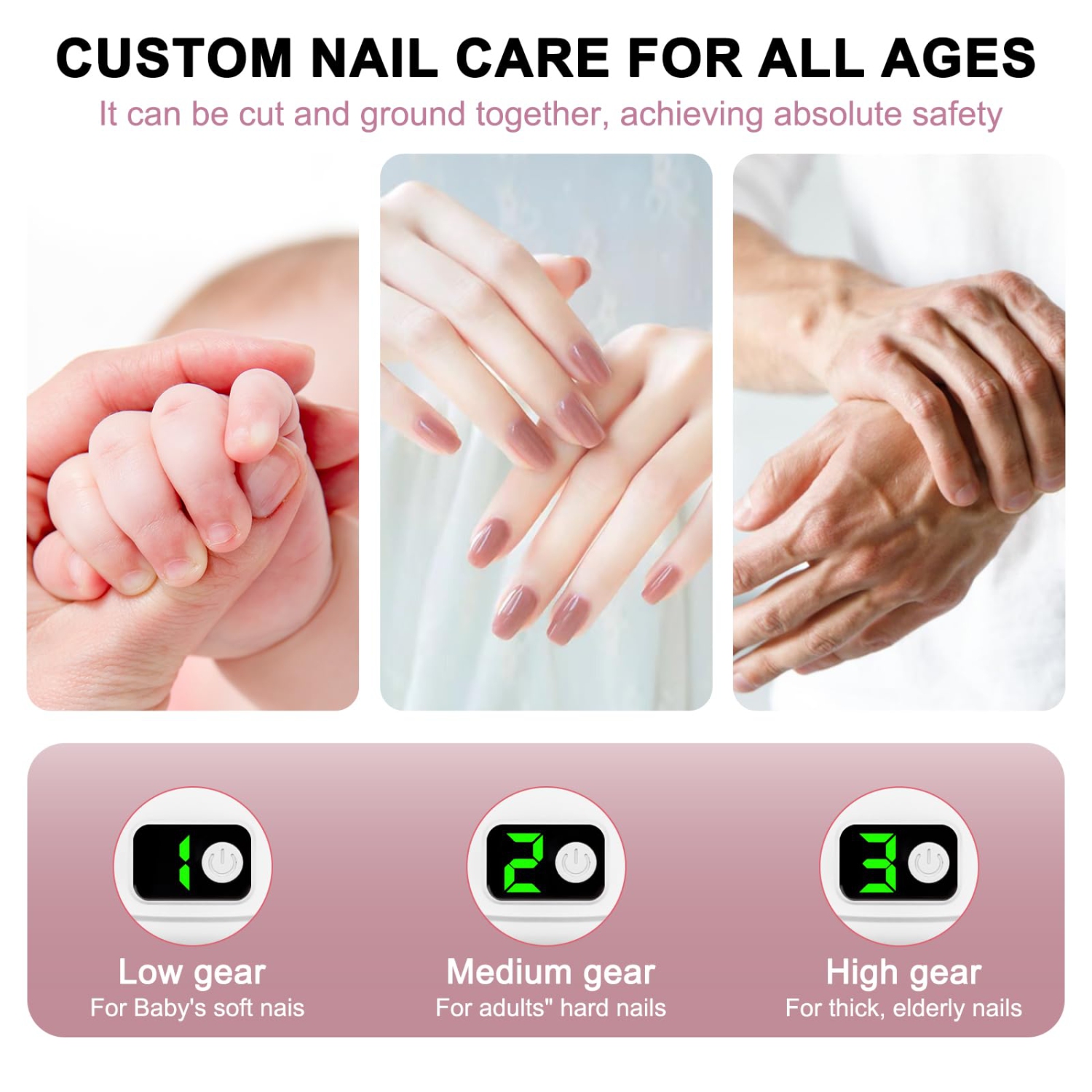 Coupe-ongles électrique, coupe-ongles automatique réglable à 3 vitesses, coupe-ongles avec voyants DEL, coupe-ongles électrique rechargeable par USB