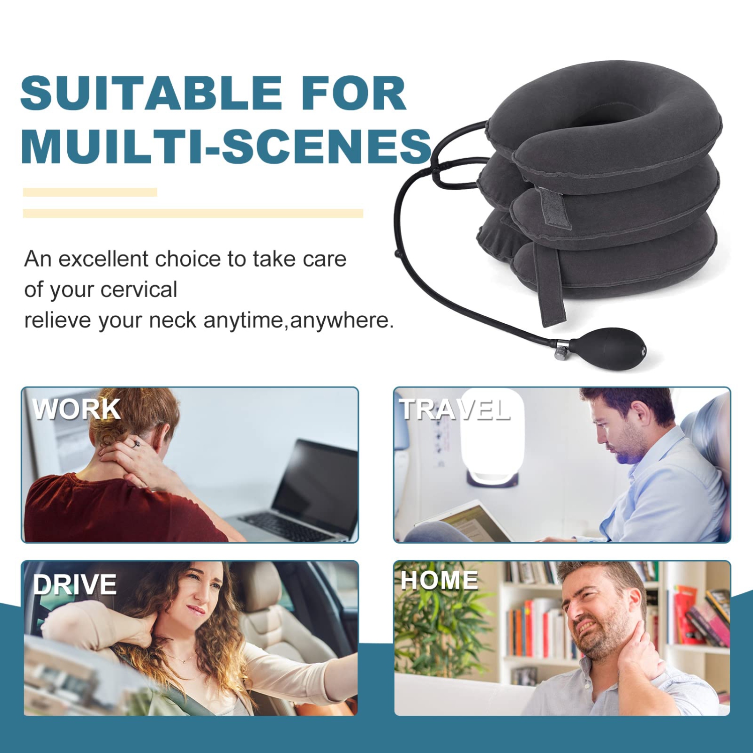 Cervical Neck Traction Device, Neck Stretcher, Neck Traction Device for Neck Pain Relief(Gray)