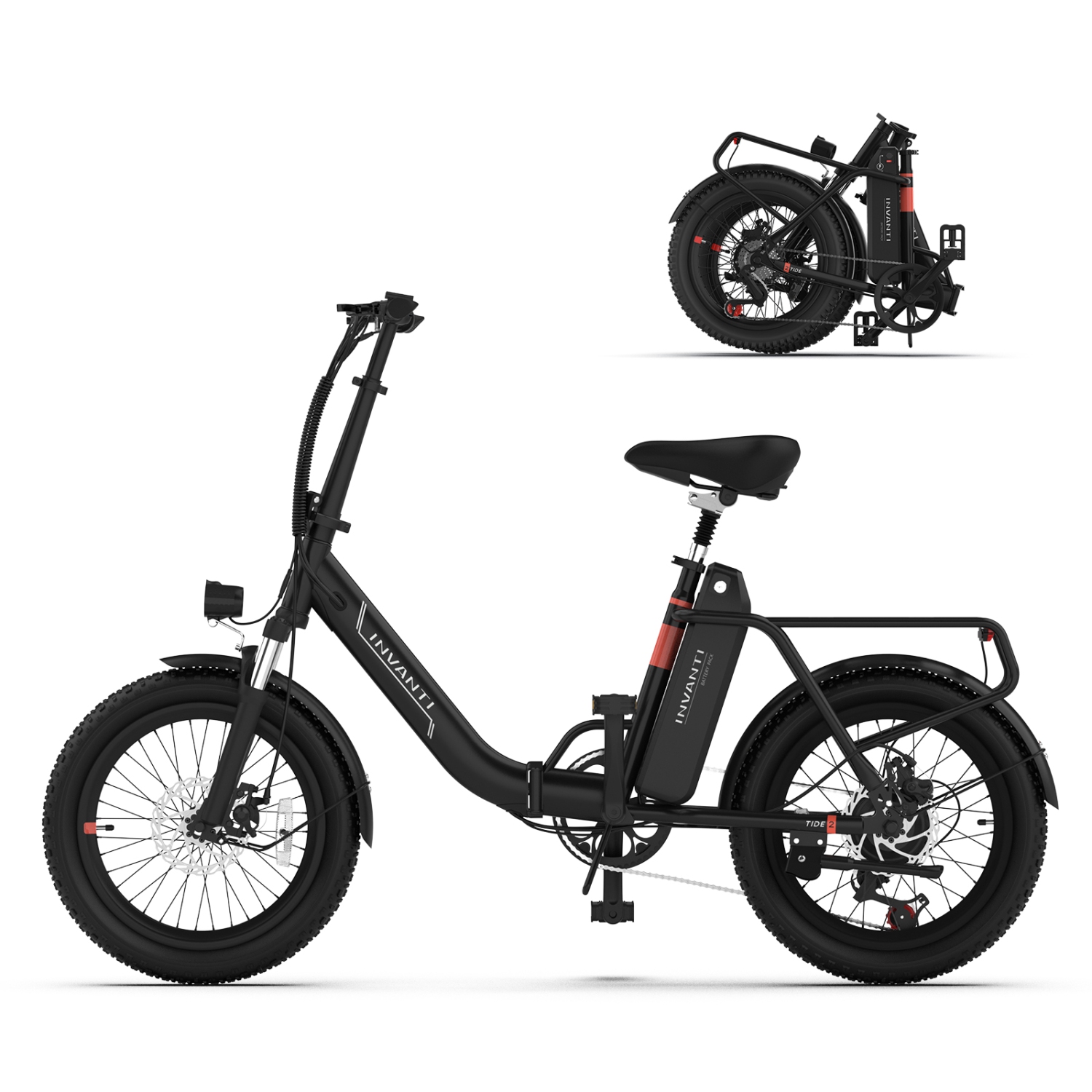 INVANTI BB11 Foldable Fat Tire Electric Bike for Adults - 72KM Long Range, 900W Peak Motor | All-Terrain Front Suspension & 7-Speed | Commuting &