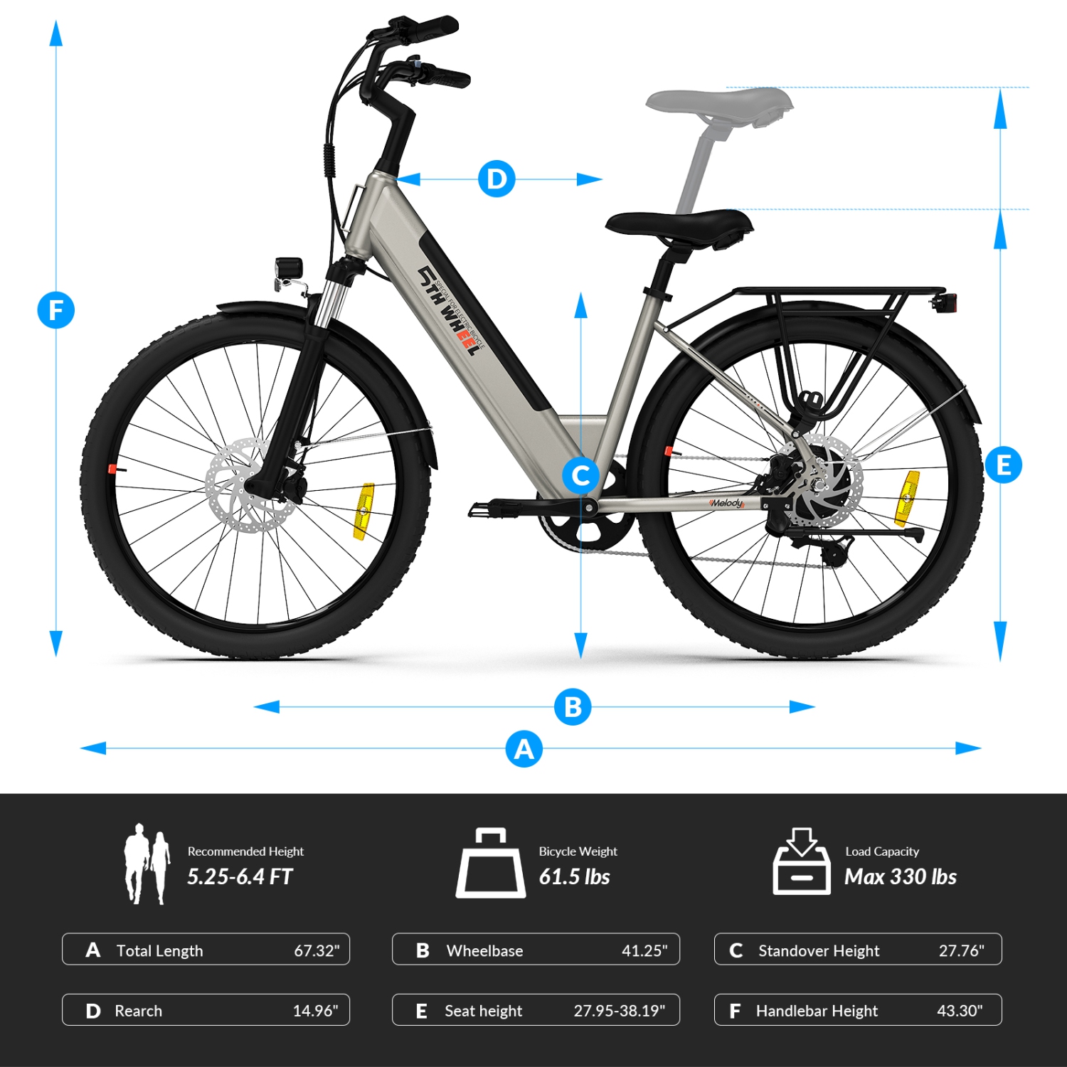 5TH WHEEL Electric Bike for Adult with 350W Motor, 26" EBike with 36V 10.4Ah Removable Battery Ebike, Electric Bicycle with 7 Speed