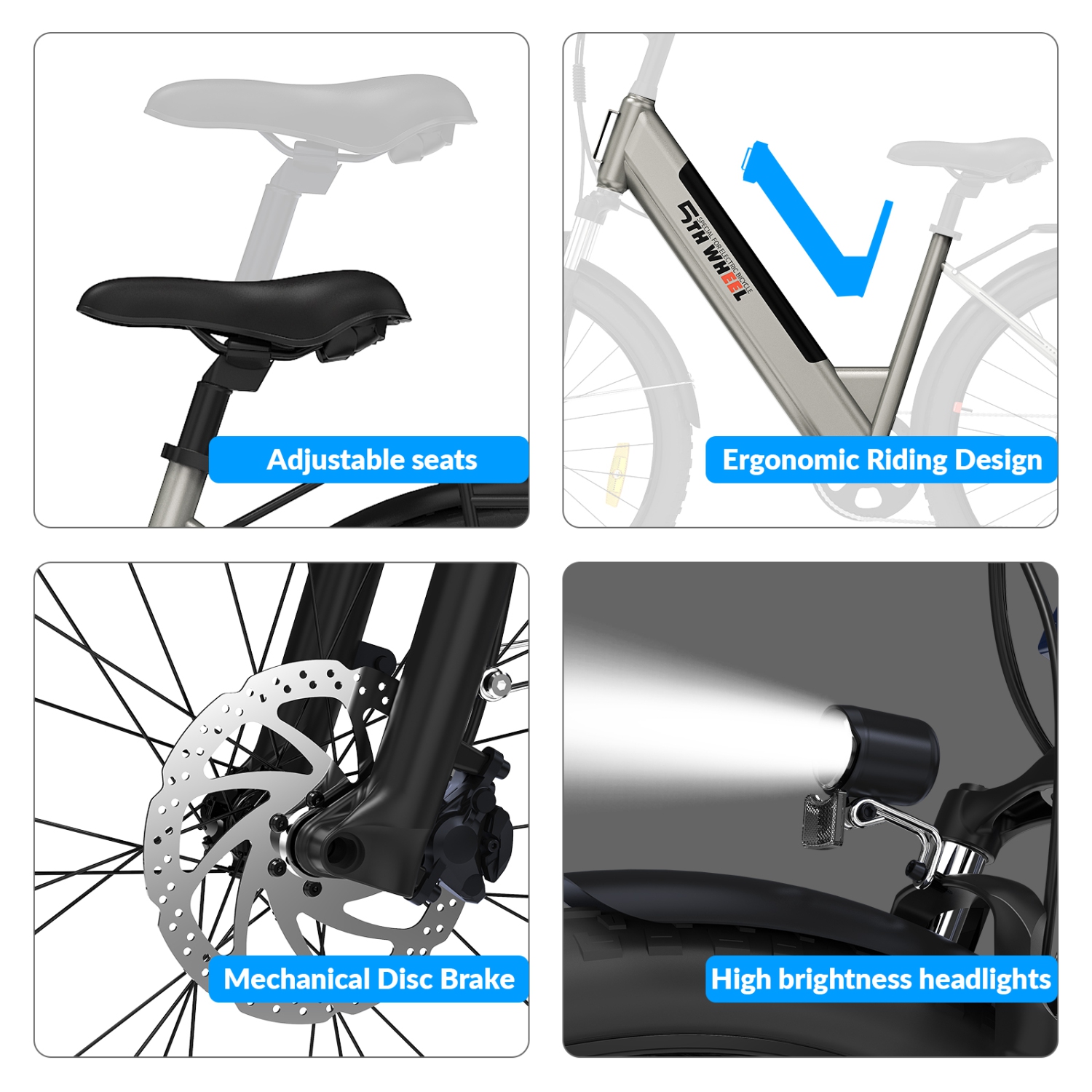 5TH WHEEL Electric Bike for Adult with 350W Motor, 26" EBike with 36V 10.4Ah Removable Battery Ebike, Electric Bicycle with 7 Speed