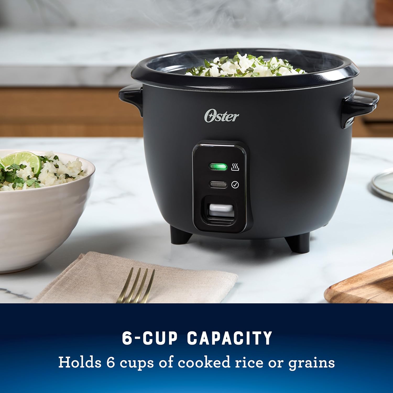 Oster 6-Cup Electric Rice Cooker with Automatic Keep Warm and Shut-Off Features