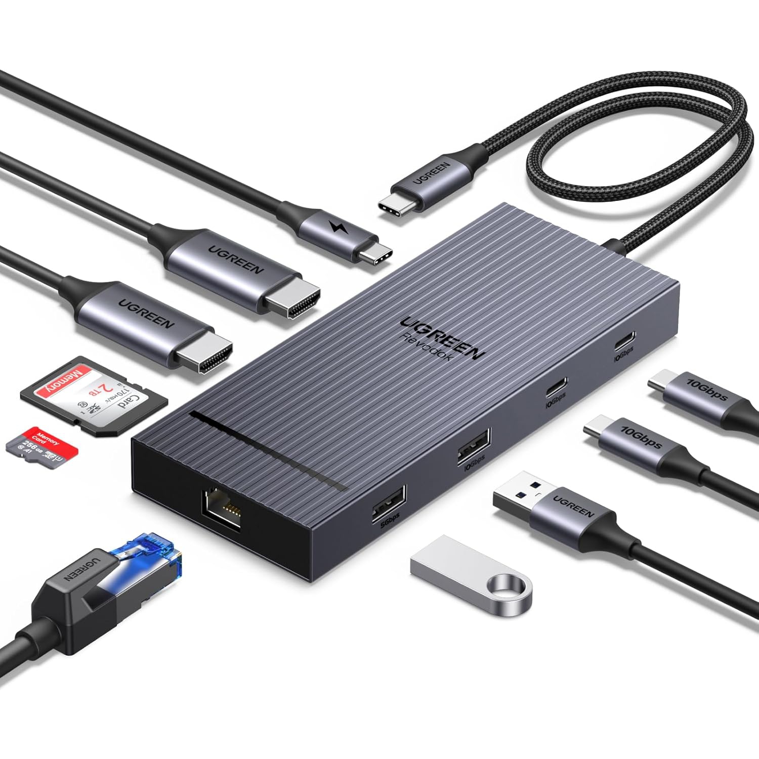 UGREEN Revodok Pro 10-in-1 USB C dock with dual 4K HDMI, 100W PD charging, Gigabit Ethernet, SD/TF card reader and USB ports for laptops