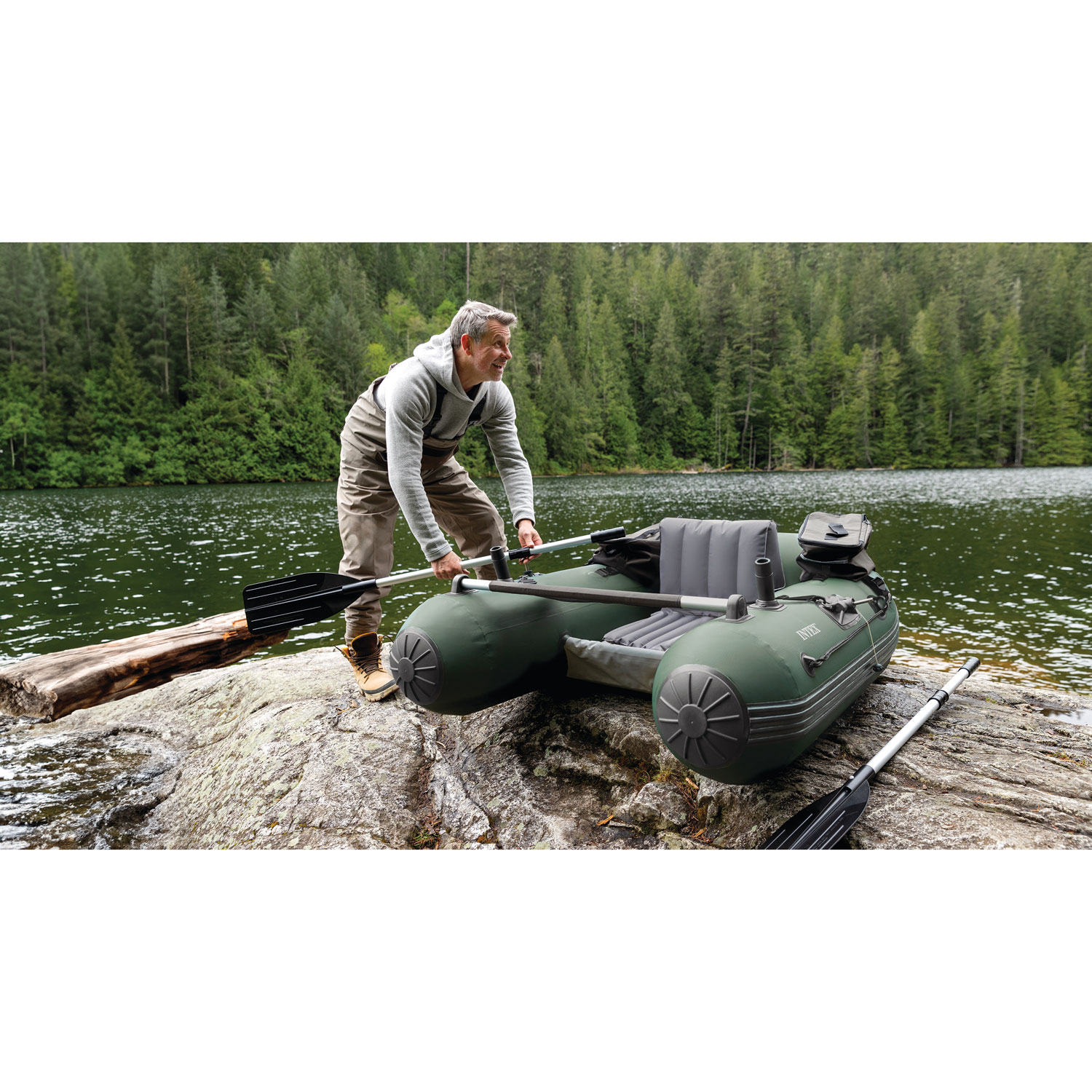 Intex Big Catch1-Person Fishing Inflatable Tube with Oars