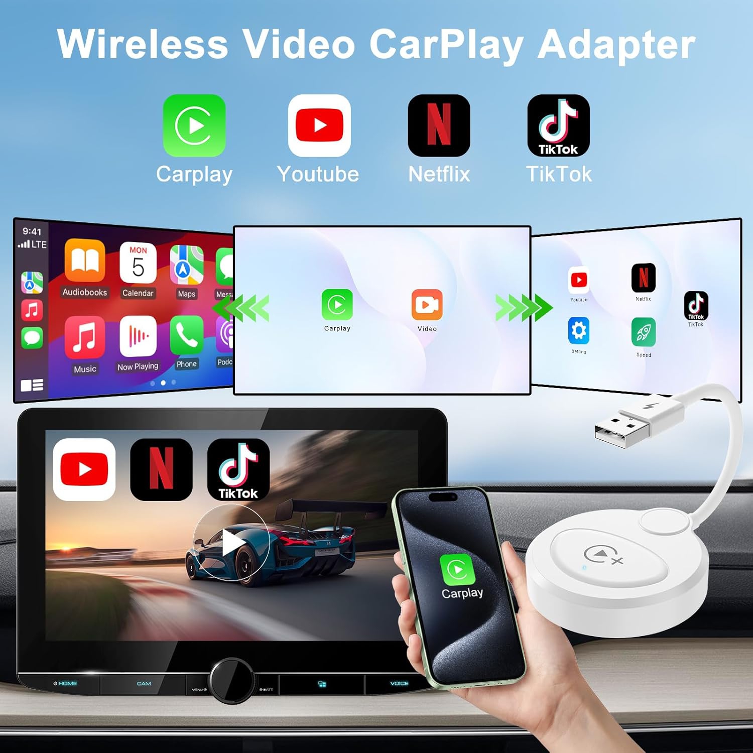 Adaptateur sans fil CarPlay d'Apple prêt à l'emploi, faible latence, facile à installer