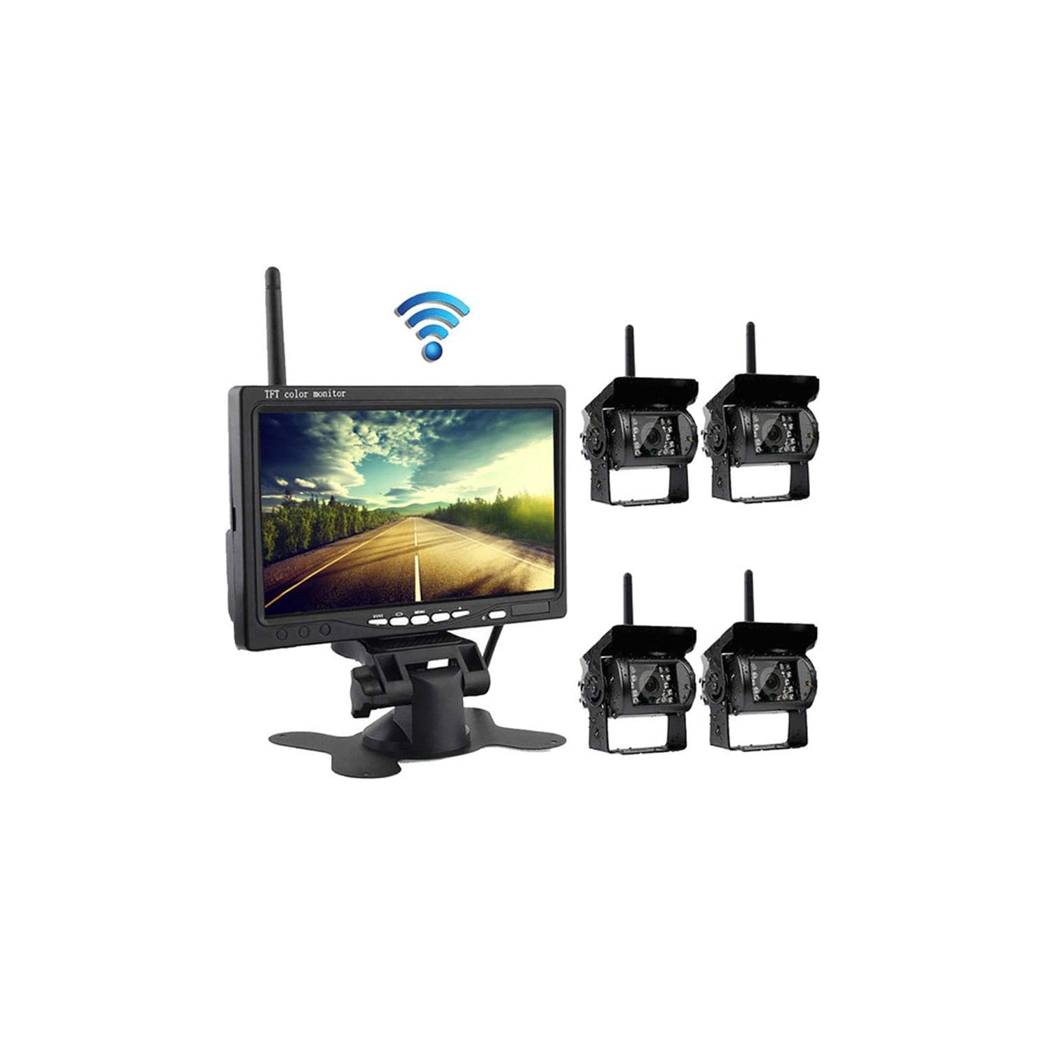 Ensemble de caméra de recul, moniteur de voiture sans fil 7&nbsp;po Système de caméra de recul Écran arrière 4 caméras de recul Vision nocturne