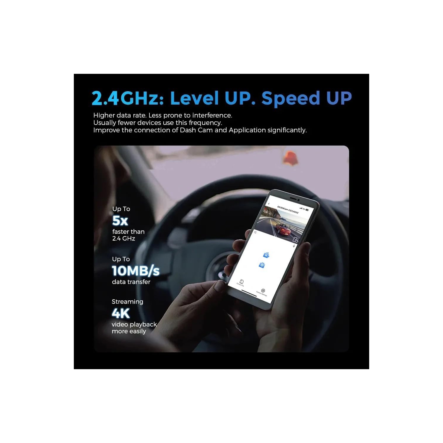 Deux caméras de tableau de bord 4K Wi-Fi, mini caméra avant et arrière pour l'auto avec vision nocturne, grand-angle, WDR, enregistrement en boucle,