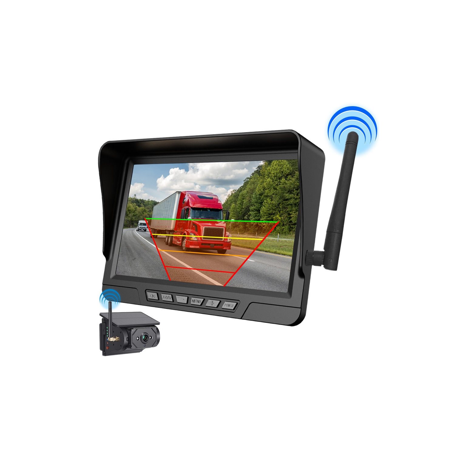 7-inch in-car wireless display, BSD blind spot monitoring algorithm, solar magnetic camera reversing image