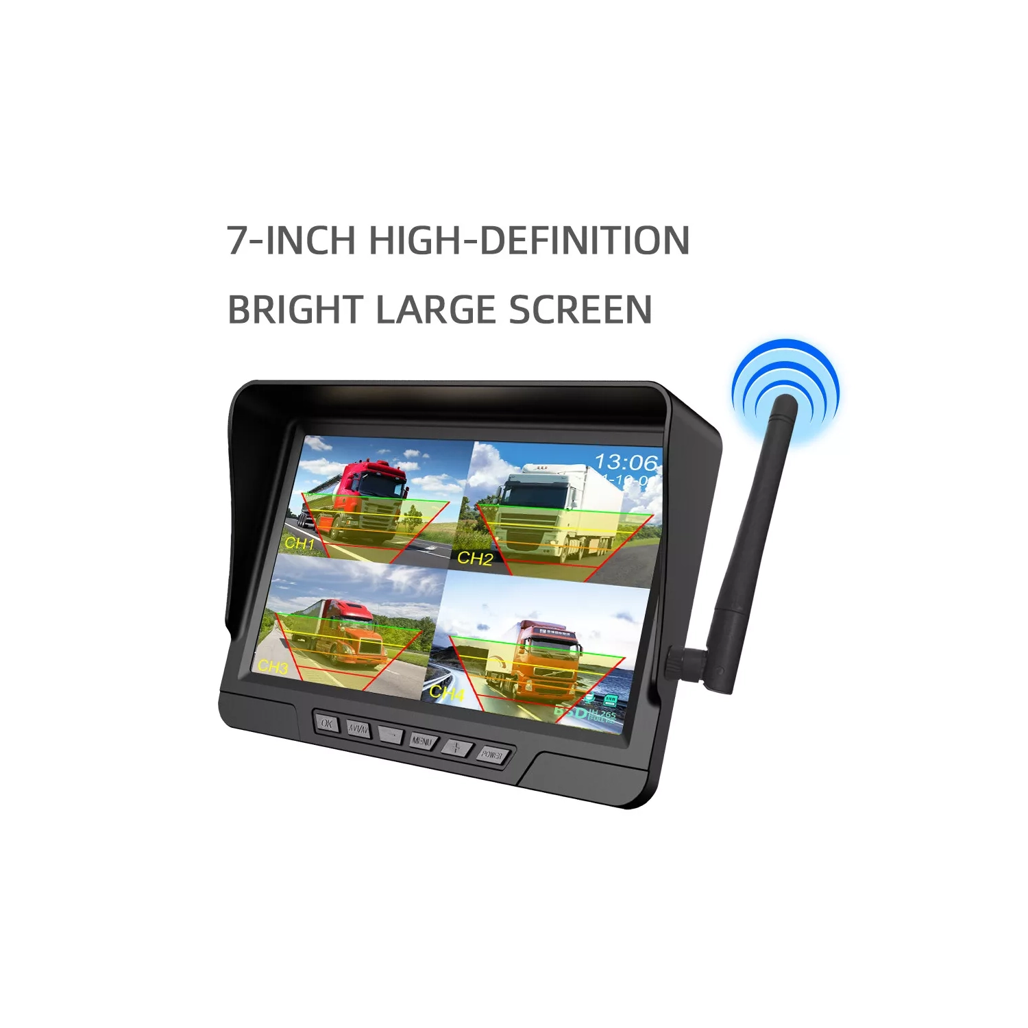 Système de caméra de recul sans fil Surveillance de 7&nbsp;po Vision nocturne pour camion de VR