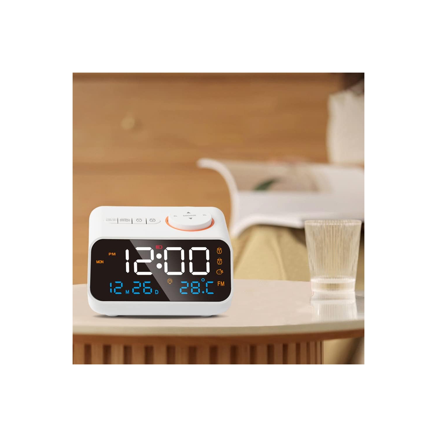 Radio-réveil numérique, radio-réveil numérique LED avec radio FM, température rechargeable réglable et hygromètre avec fonction de rappel d'alarme