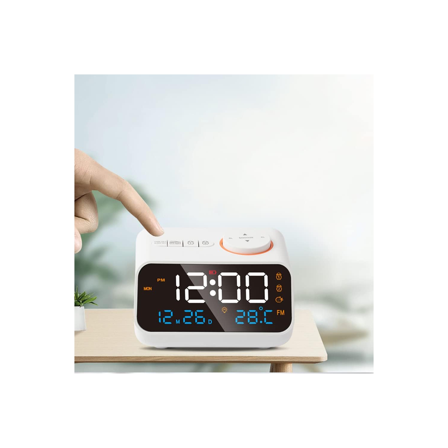 Radio-réveil numérique, radio-réveil numérique LED avec radio FM, température rechargeable réglable et hygromètre avec fonction de rappel d'alarme