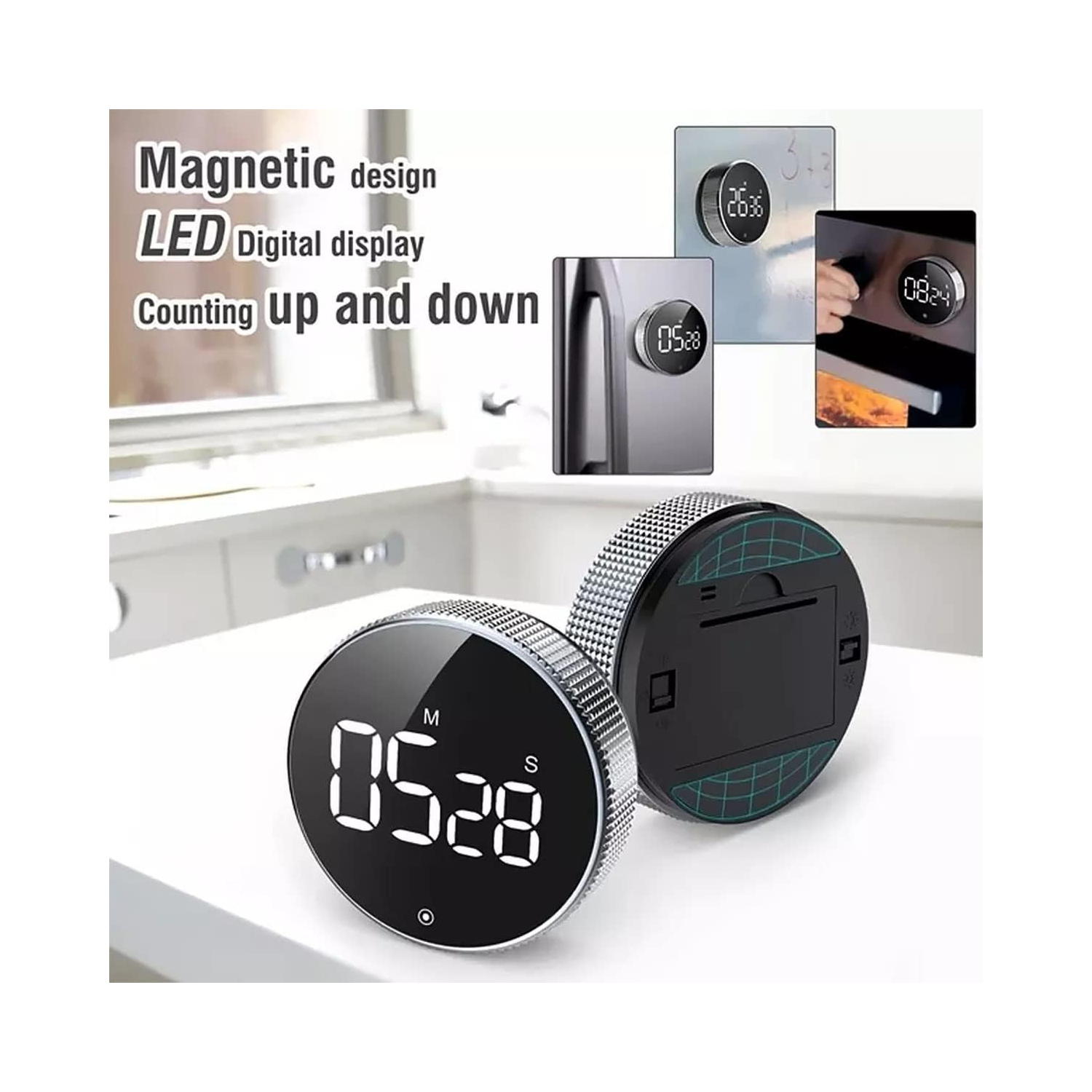 Minuterie rotative électronique Réveil-matin rond magnétique LED Minuterie multifonction Gestionnaire du temps des étudiants