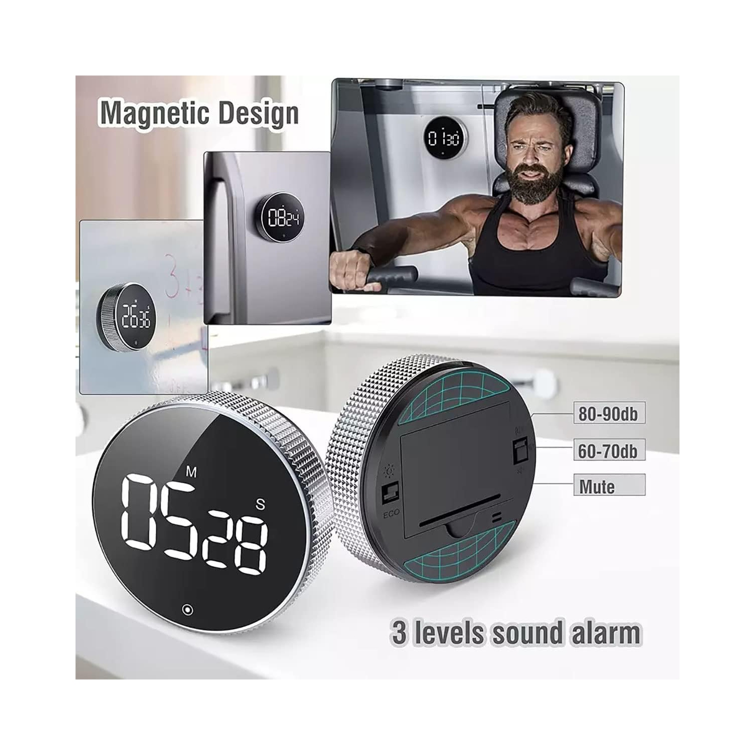 Minuterie rotative électronique Réveil-matin rond magnétique LED Minuterie multifonction Gestionnaire du temps des étudiants