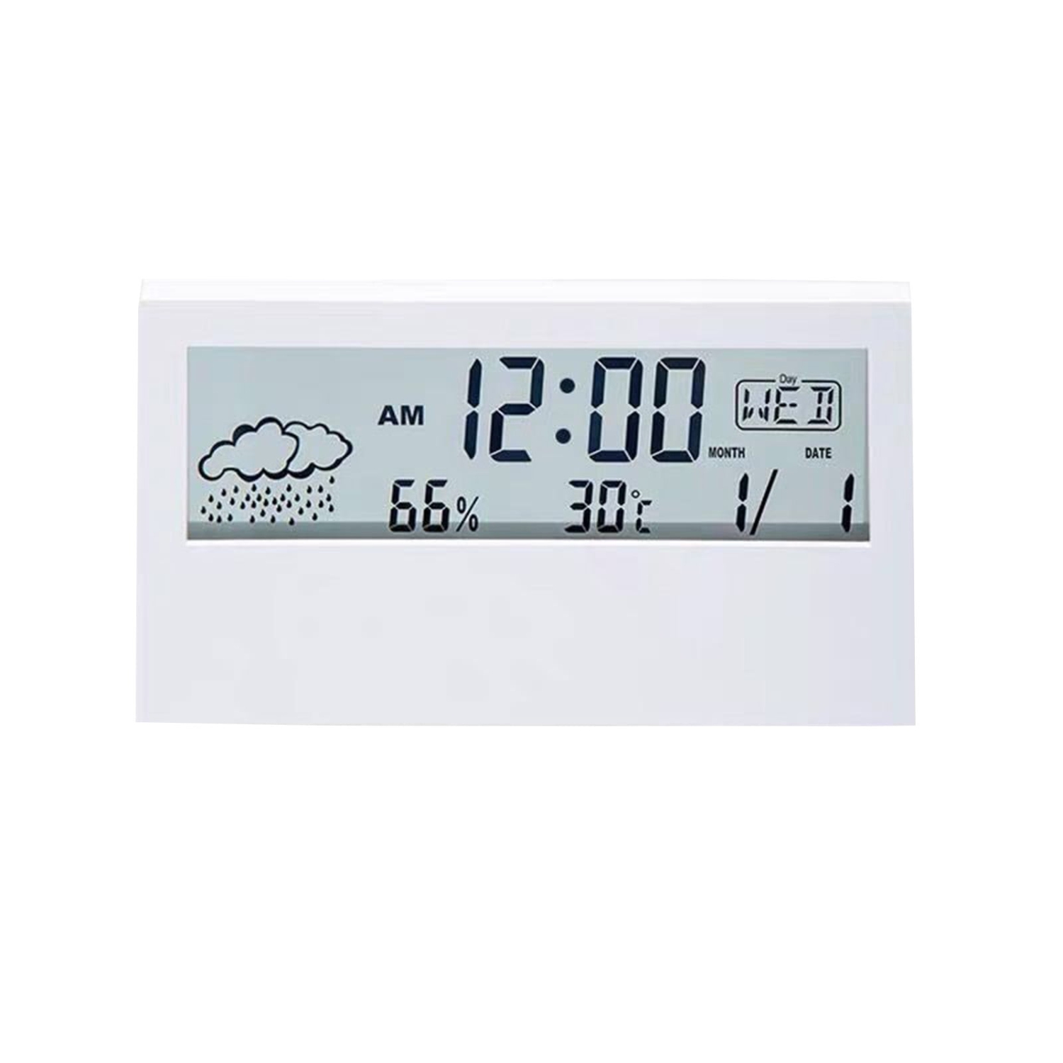 Digital alarm clock with transparent LCD screen, weather display, temperature and humidity screen, snooze alarm clock, electronic time management