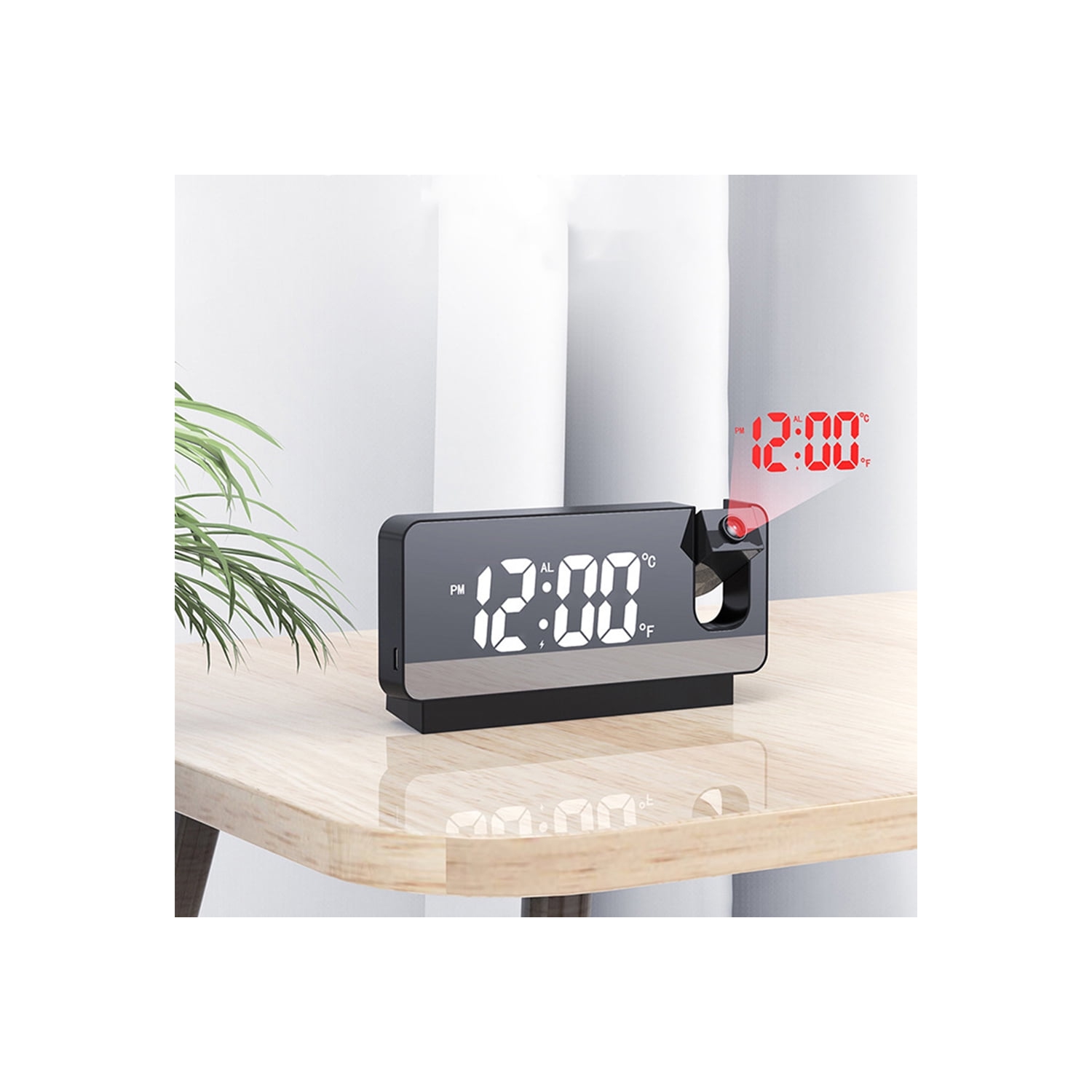 Projecteur Réveil LED Affichage numérique Projection Réveille-matin Silent Mirror USB Horloge de bureau avec projecteur 180° pour chambre Affichage