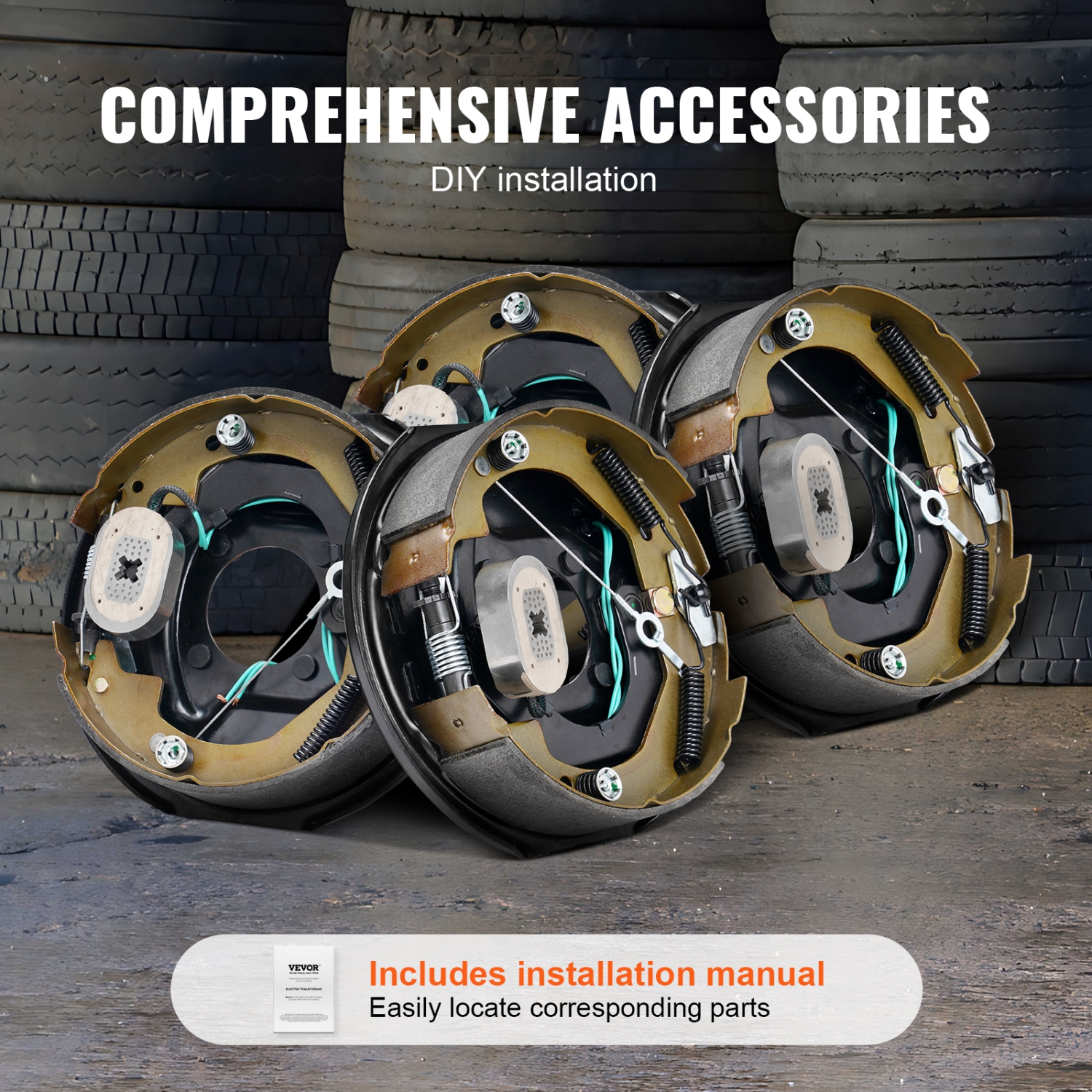 VEVOR 10" x 2-1/4" Electric Trailer Brake Assembly, 2 Pairs Self-Adjusting Electric Brakes Kit for 3500 lbs Axle, 4-Hole Mounting,for Brake System