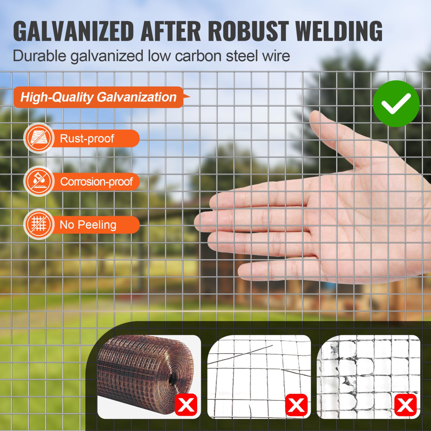 VEVOR 1/2 inch 24in x 100 ft Hardware Cloth, 19 Gauge, Hot Dipped Galvanized Wire Mesh Roll, Chicken Wire Fencing, Wire Mesh for Rabbit Cages,