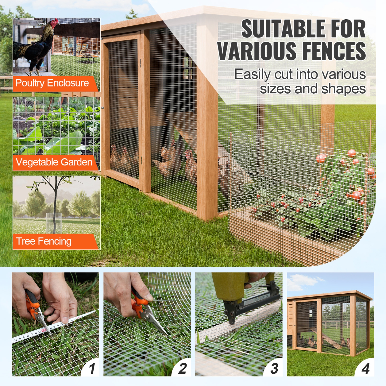 VEVOR 1/2 inch 24in x 100 ft Hardware Cloth, 19 Gauge, Hot Dipped Galvanized Wire Mesh Roll, Chicken Wire Fencing, Wire Mesh for Rabbit Cages,