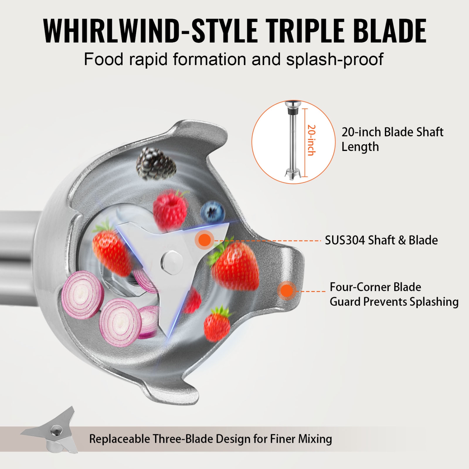 VEVOR Commercial Immersion Blender, 350W Heavy Duty Hand Mixer, 20 inch Stepless Variable Speed Mixer with Stainless Steel Blade, Multi-Purpose