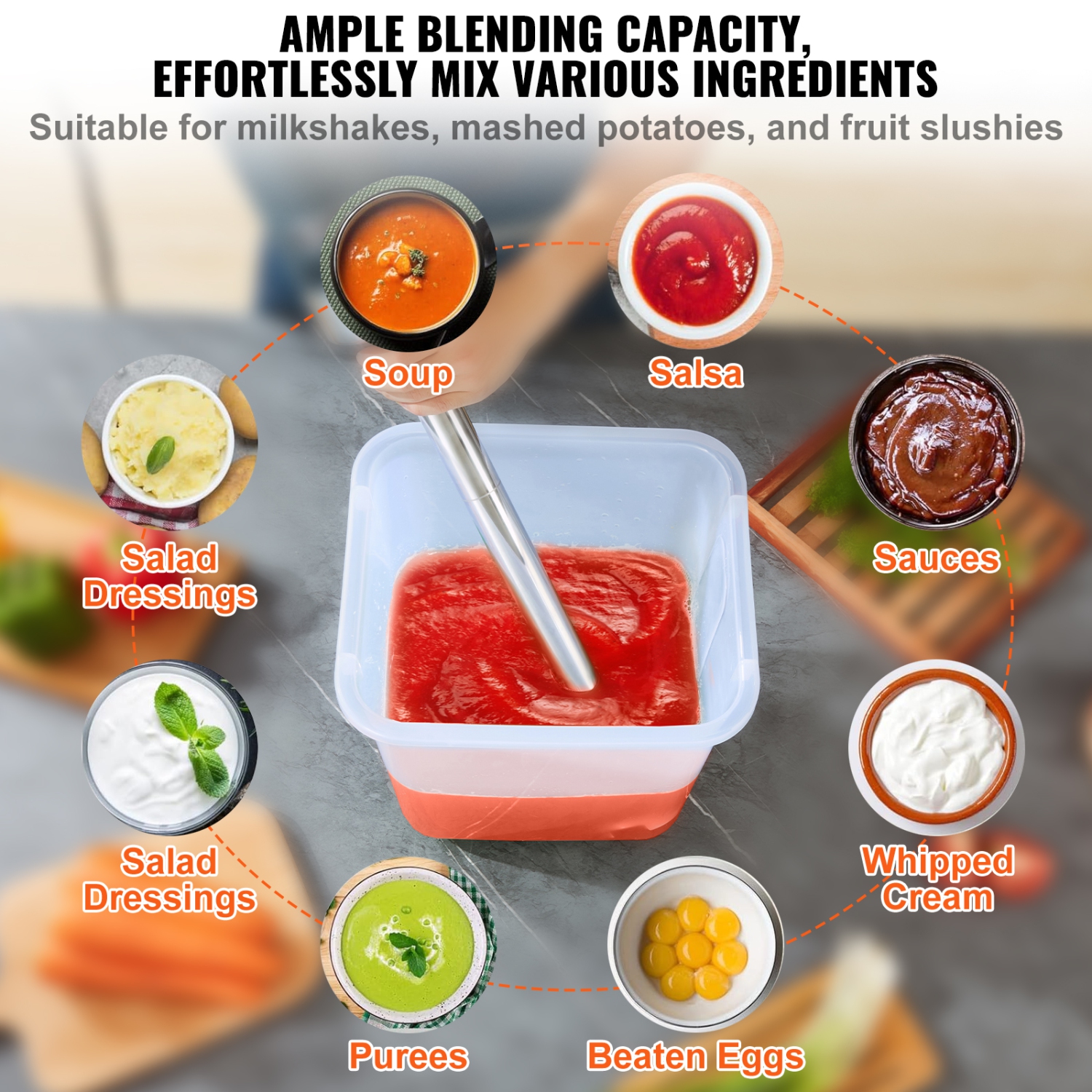 VEVOR Commercial Immersion Blender, 500 Watt Heavy Duty Hand Mixer, Variable Speed Kitchen Stick Mixer with 304 Stainless Steel Blade, Multi-Purpose