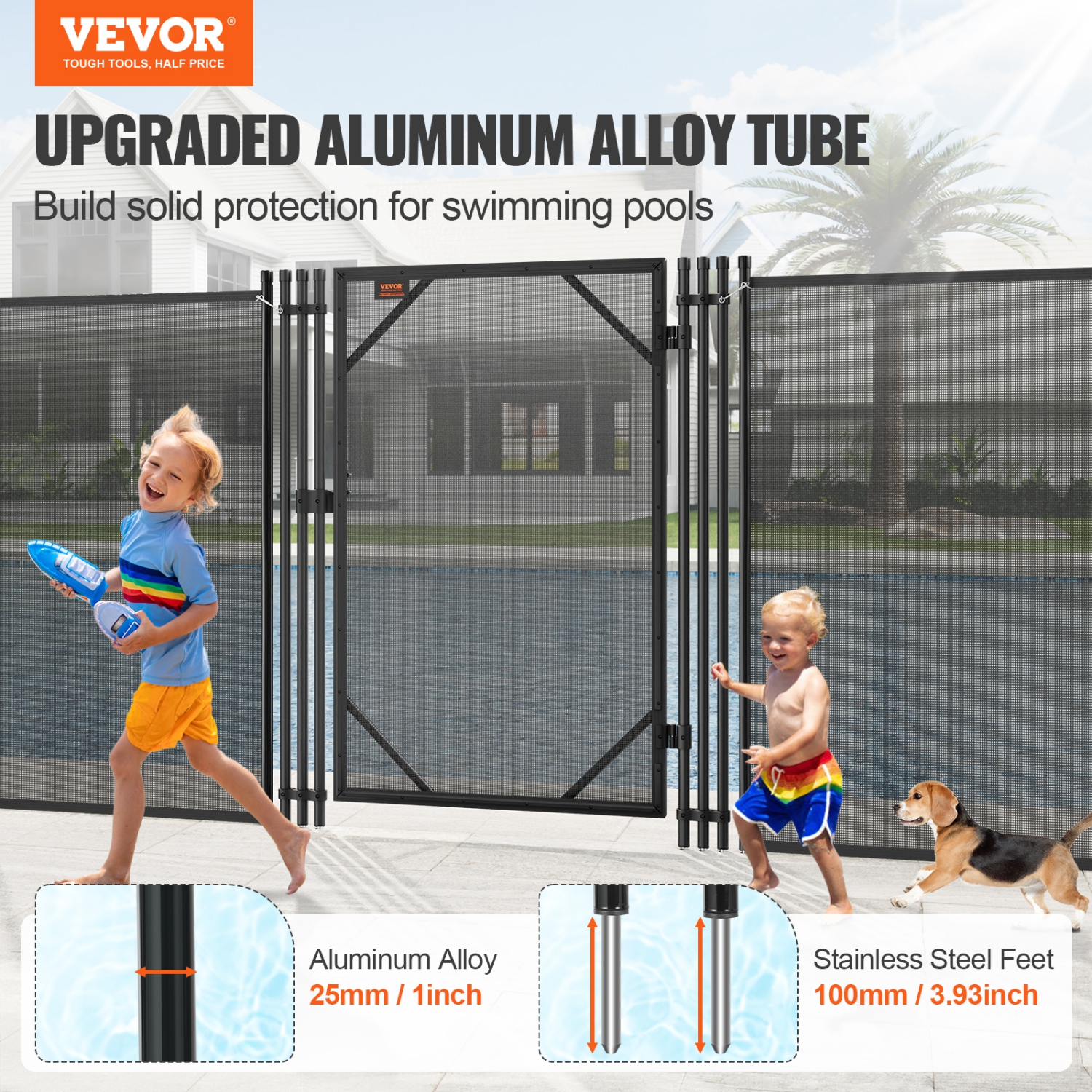 VEVOR 4 x 2.5 Ft ,Pool Fence Gate, Easy DIY Installation Inground Pool Gate, Pool Fence Gate Kit with Stainless Steel Latch, Removable Child & Pet