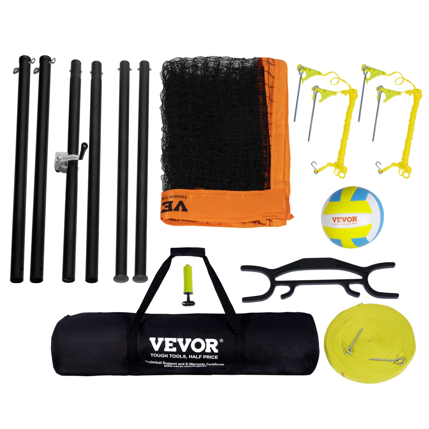 VEVOR Outdoor Portable Volleyball Net System, Adjustable Height Aluminum Poles, Professional Volleyball Set with PVC Volleyball, Pump, Carrying Bag,