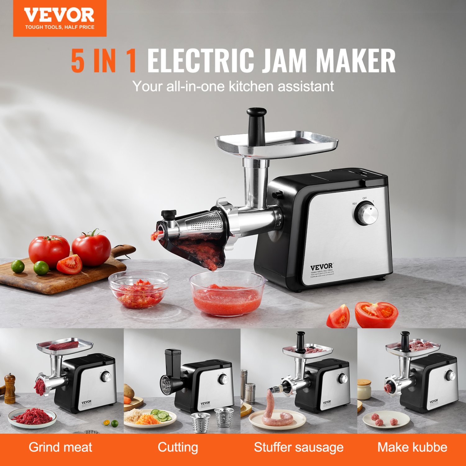 Passoire à tomates électrique VEVOR, machine à sauce tomate 500&nbsp;W, passoire et machine à sauce 4,9 LB/min, moulin à aliments à moteur en cuivre