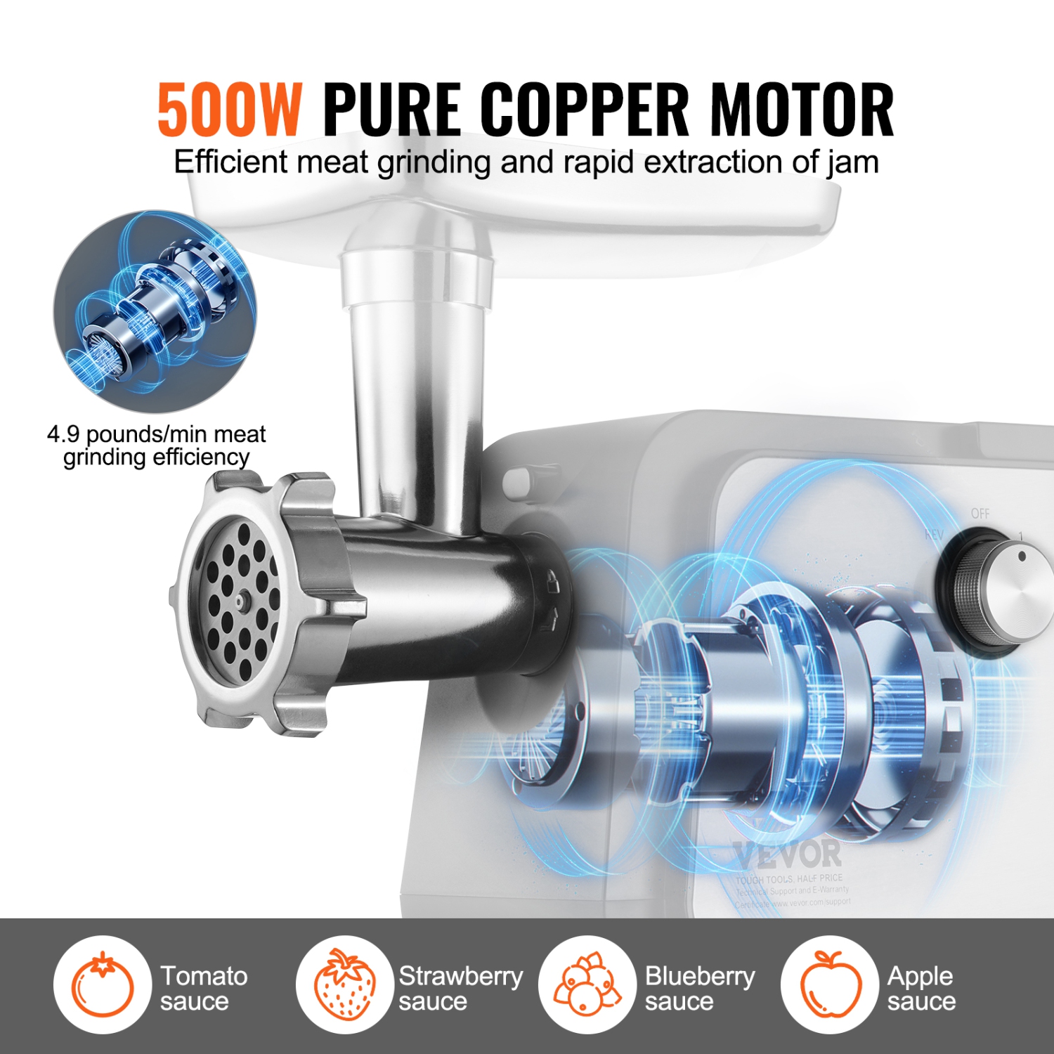 Passoire à tomates électrique VEVOR, machine à sauce tomate 500&nbsp;W, passoire et machine à sauce 4,9 LB/min, moulin à aliments à moteur en cuivre