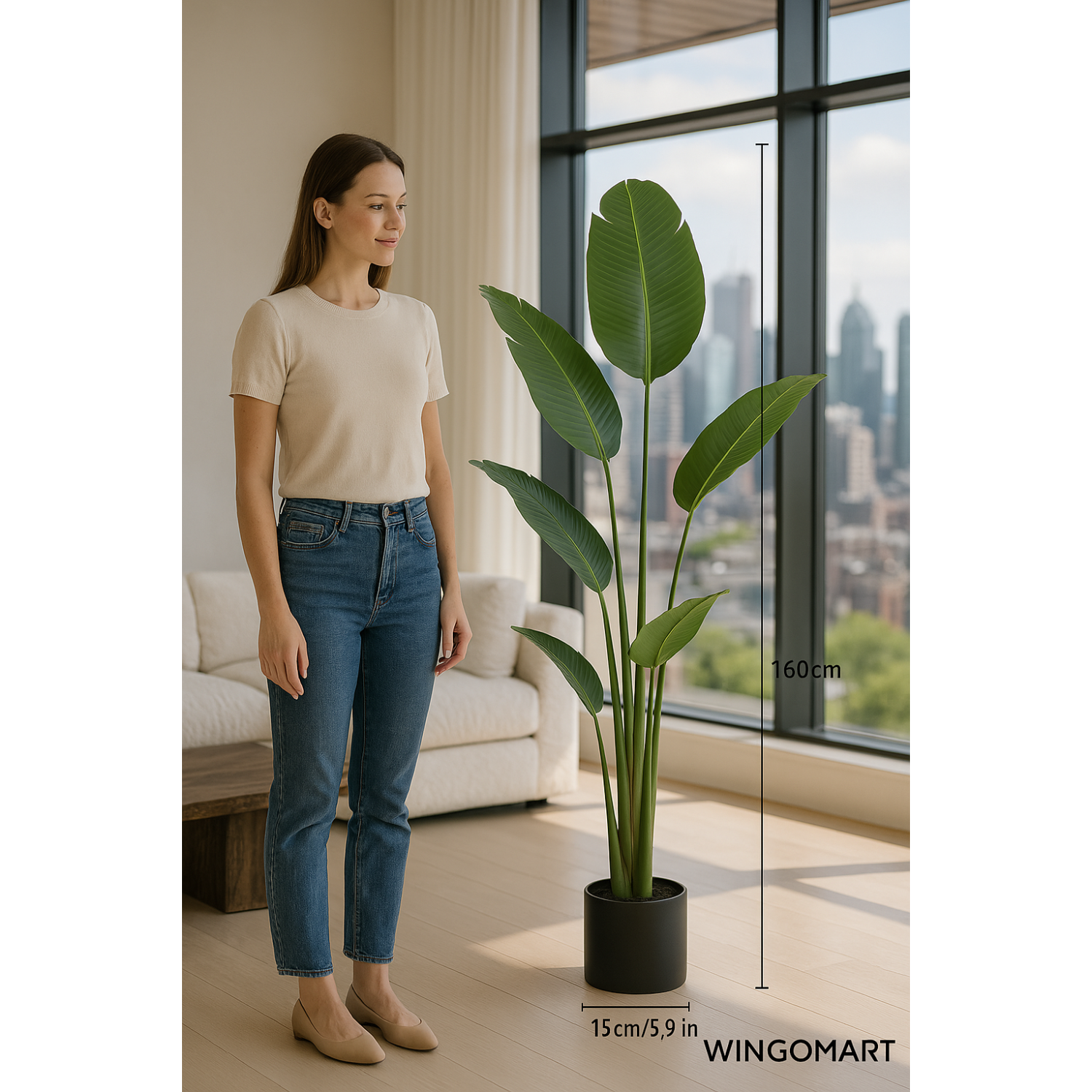 160cm Realistic Artificial Banana Tree – 10 Leaves – Tropical Floor Plant with Premium Pot and ultra Natural Touch – Home, Office, Hotel, or