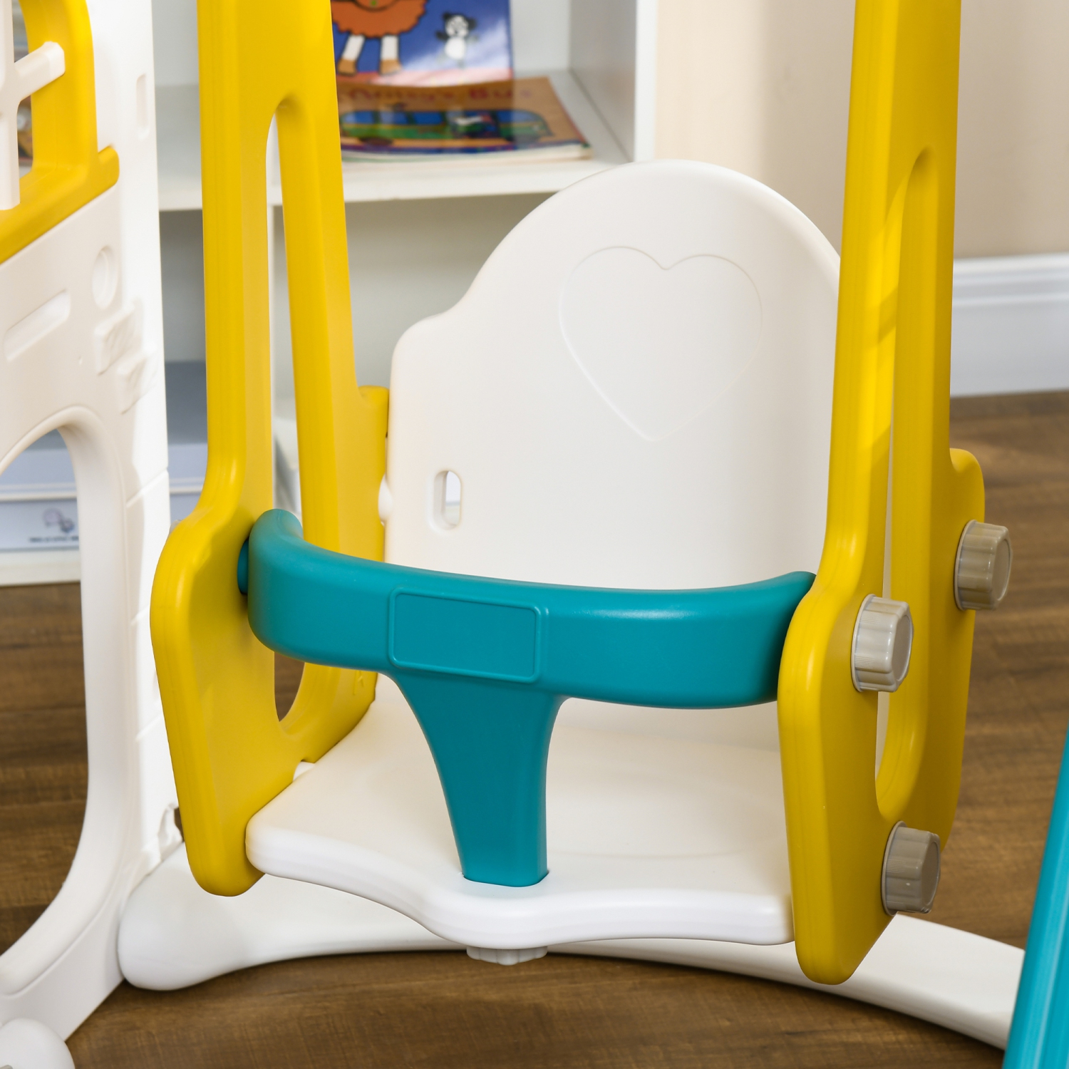 Qaba 8 in 1 Slide and Swing Set with Basketball Hoop, Climber, Toddler Slide Set Indoor Playground with Aisle, Steering Wheel, Storage Space,