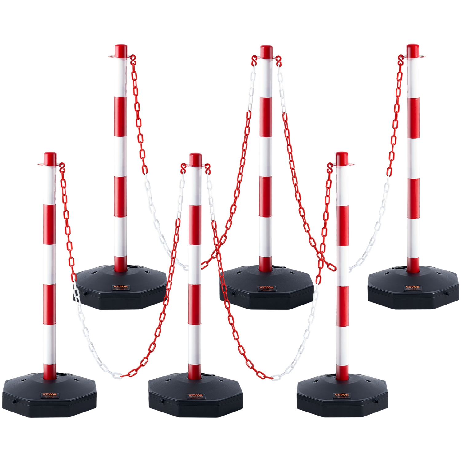 VEVOR Adjustable Traffic Delineator Post Cones, 6 Pack, Traffic Safety Delineator Barrier with Fillable Base 6.6FT Chain, for Traffic Control Warning